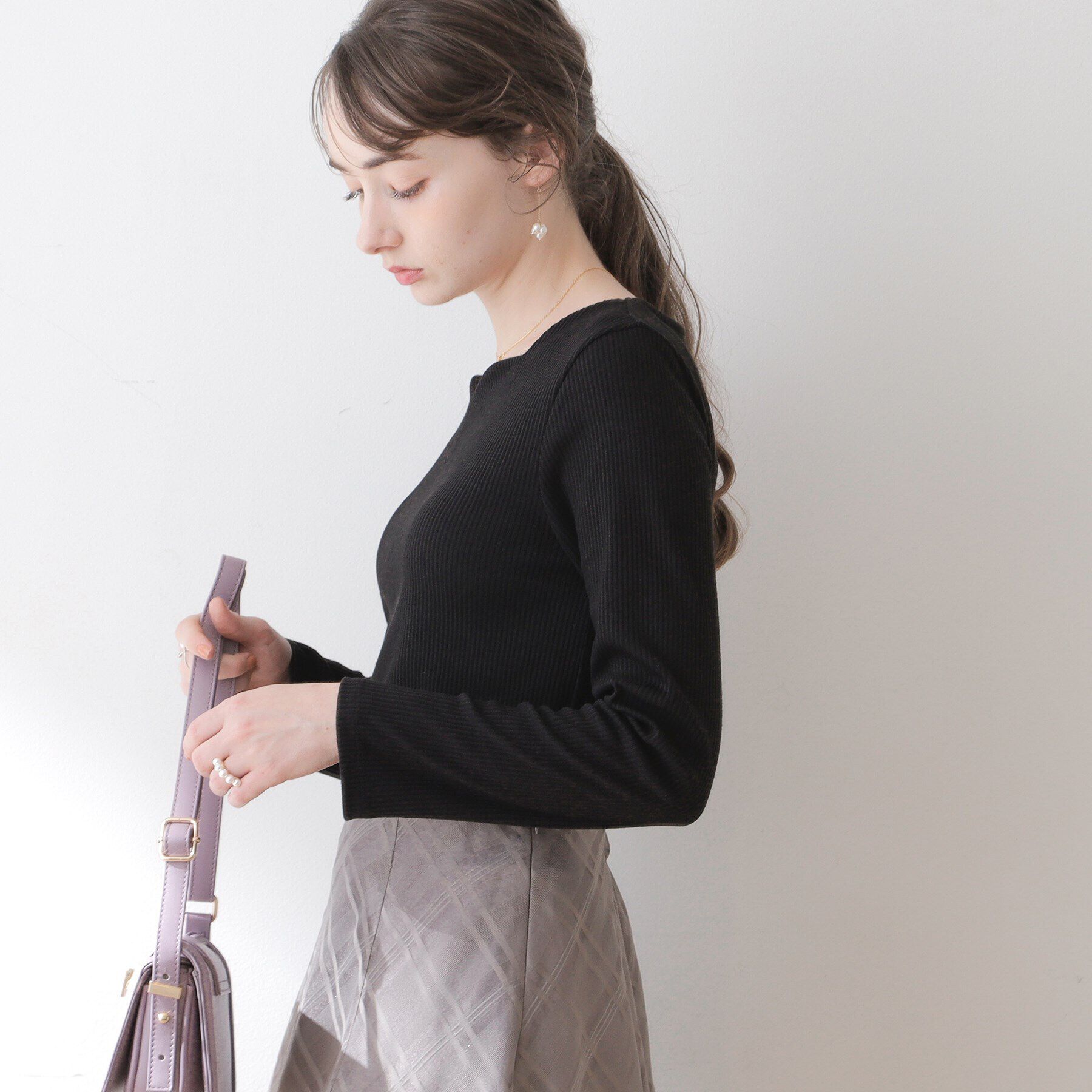 Couture broach「【顔まわりスッキリ・マシンウォッシャブル】ハートネックテレコトップス」|Tシャツ・カットソー|