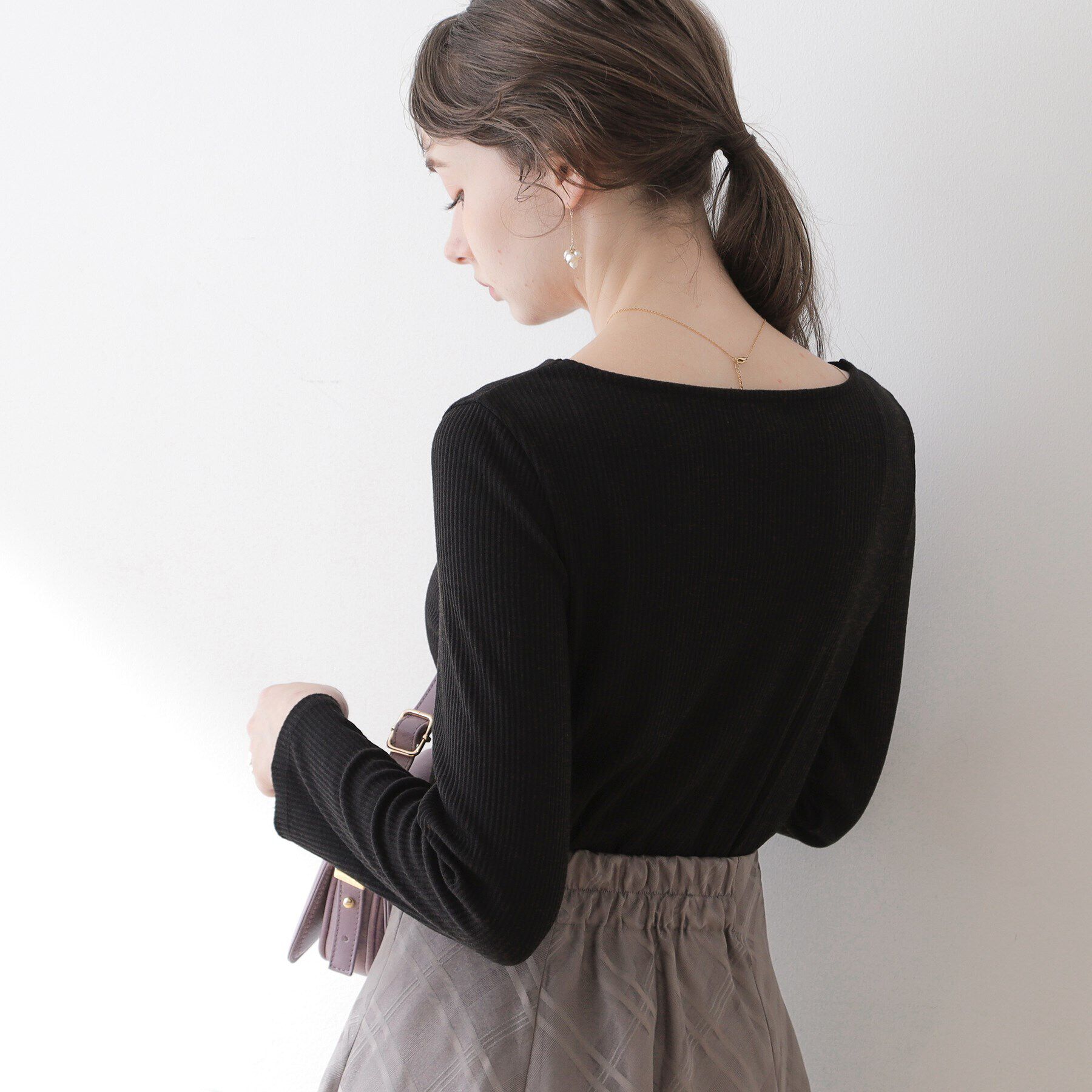 Couture broach「【顔まわりスッキリ・マシンウォッシャブル】ハートネックテレコトップス」|Tシャツ・カットソー|