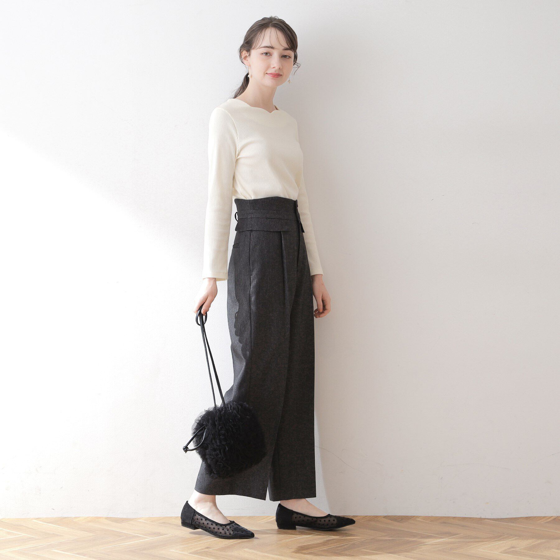 Couture broach「【顔まわりスッキリ・マシンウォッシャブル】ハートネックテレコトップス」|Tシャツ・カットソー|