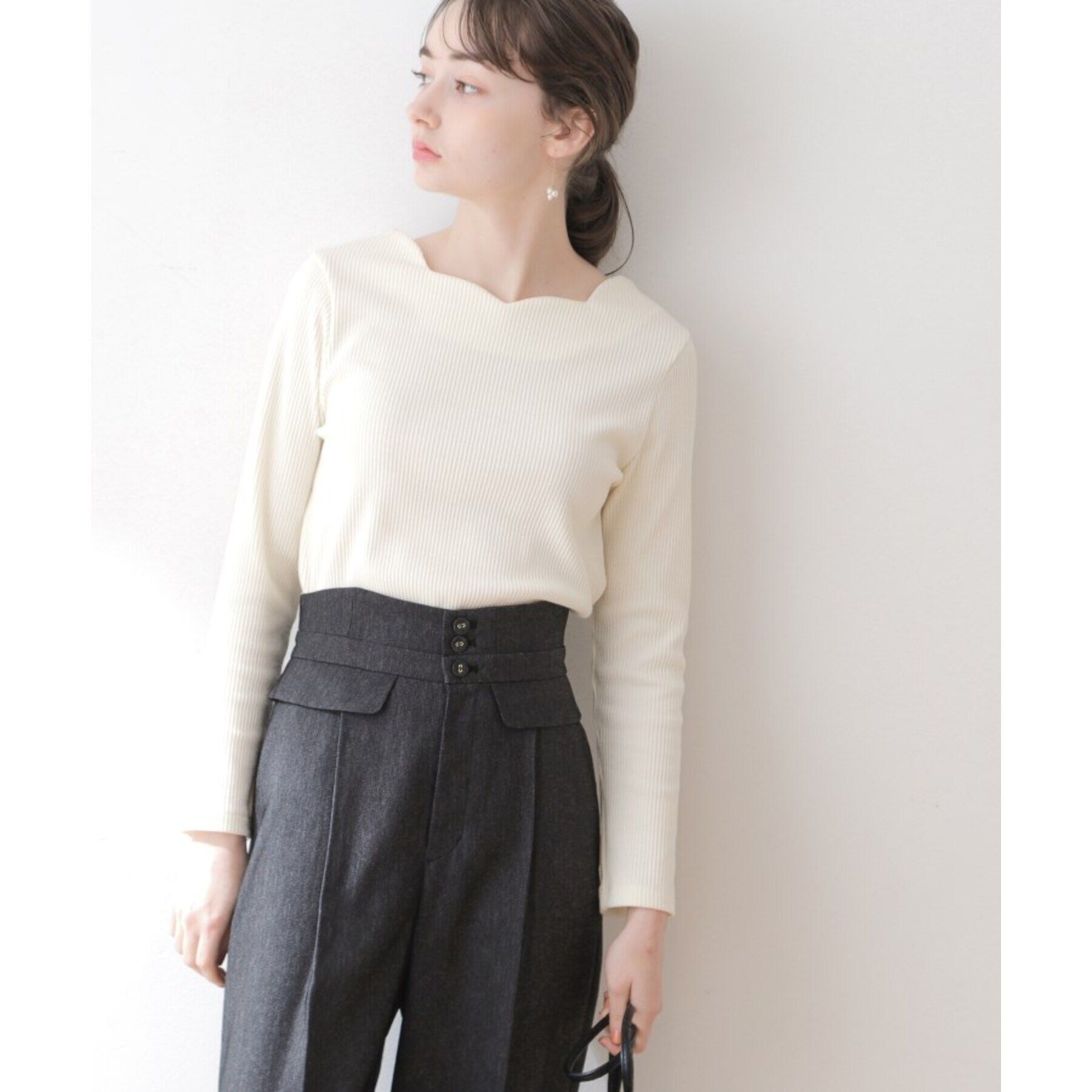 Couture broach「【顔まわりスッキリ・マシンウォッシャブル】ハートネックテレコトップス」|Tシャツ・カットソー|