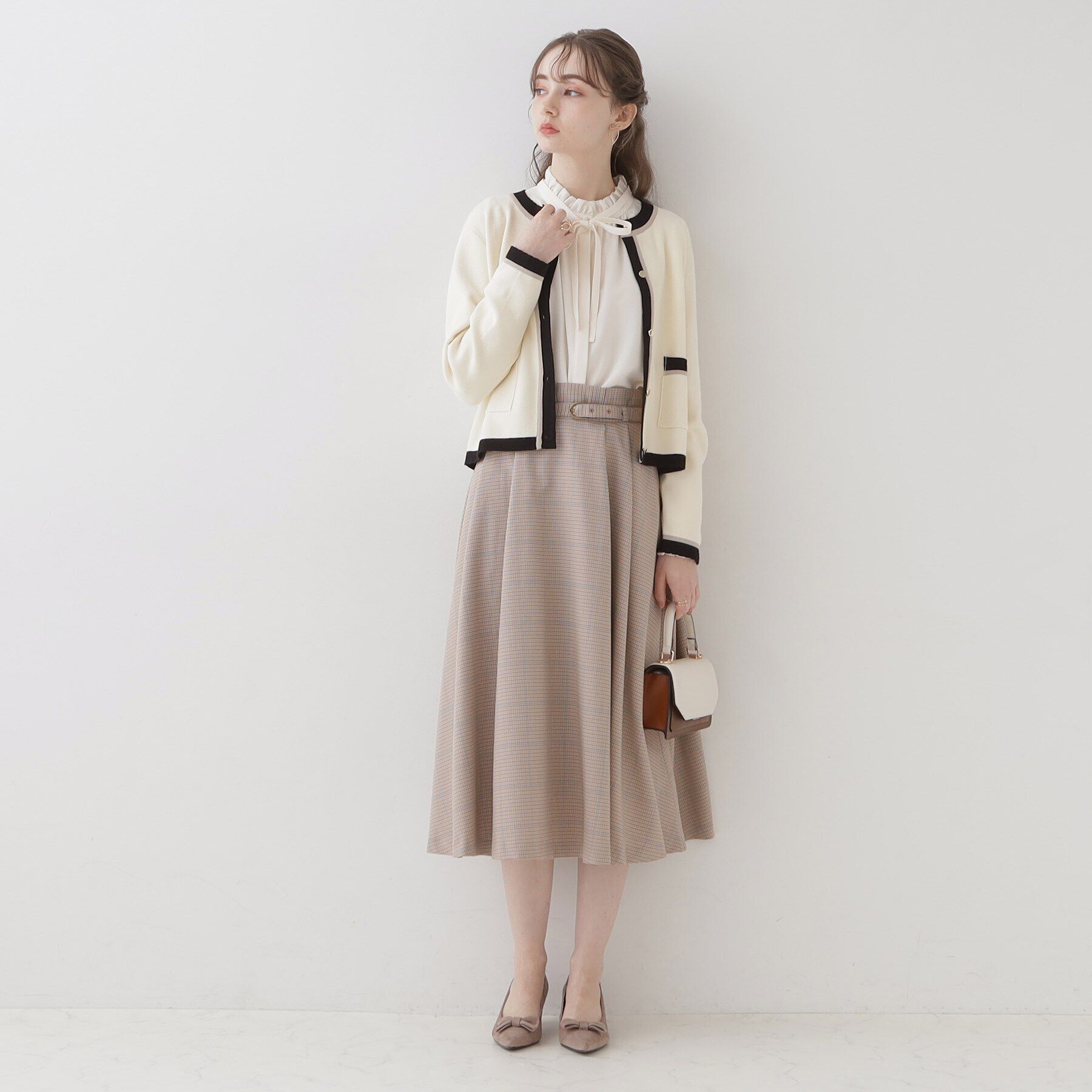 Couture broach「【高級感のあるベーシックカーデ】配色スカラニットジャケット」|カーディガン|