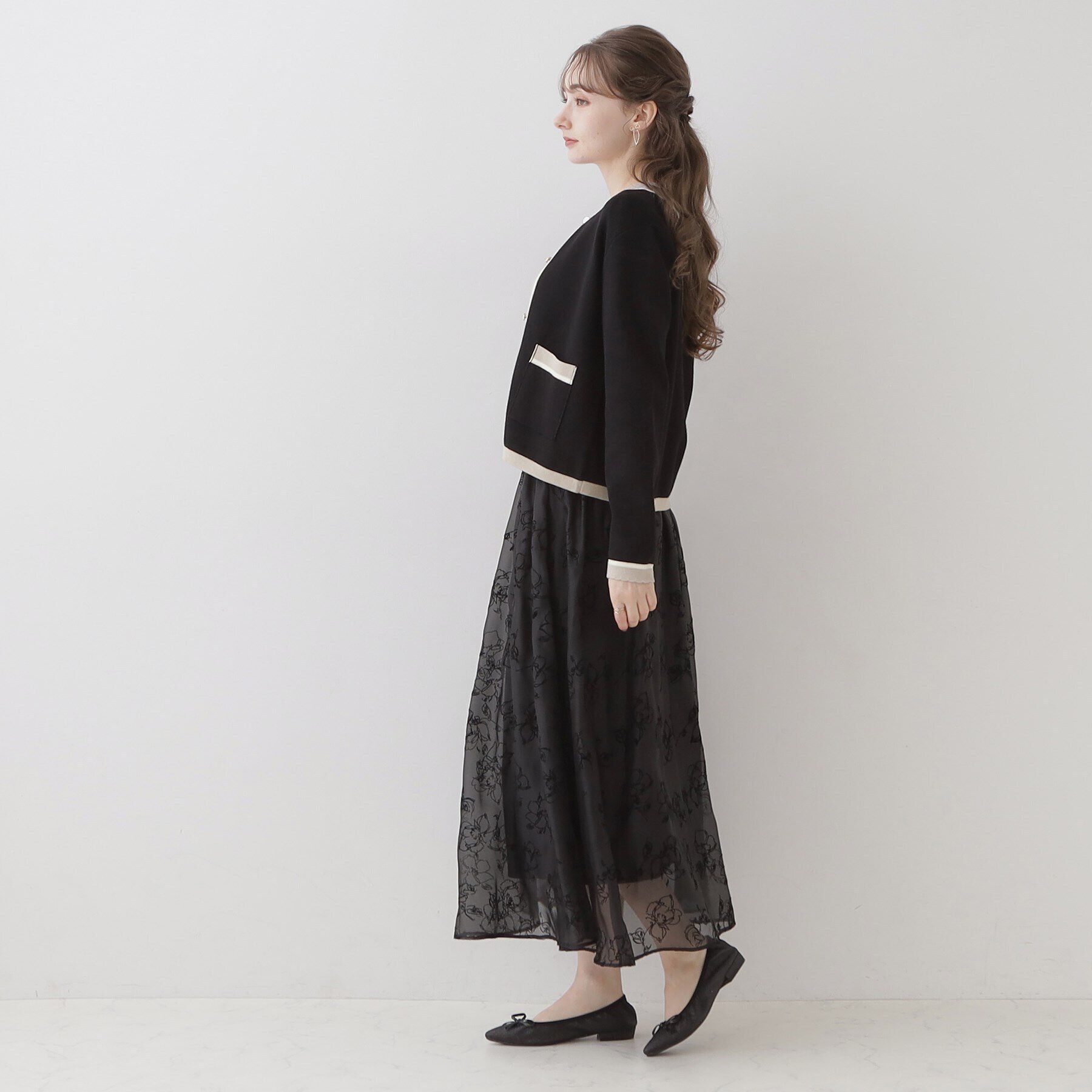 Couture broach「【高級感のあるベーシックカーデ】配色スカラニットジャケット」|カーディガン|