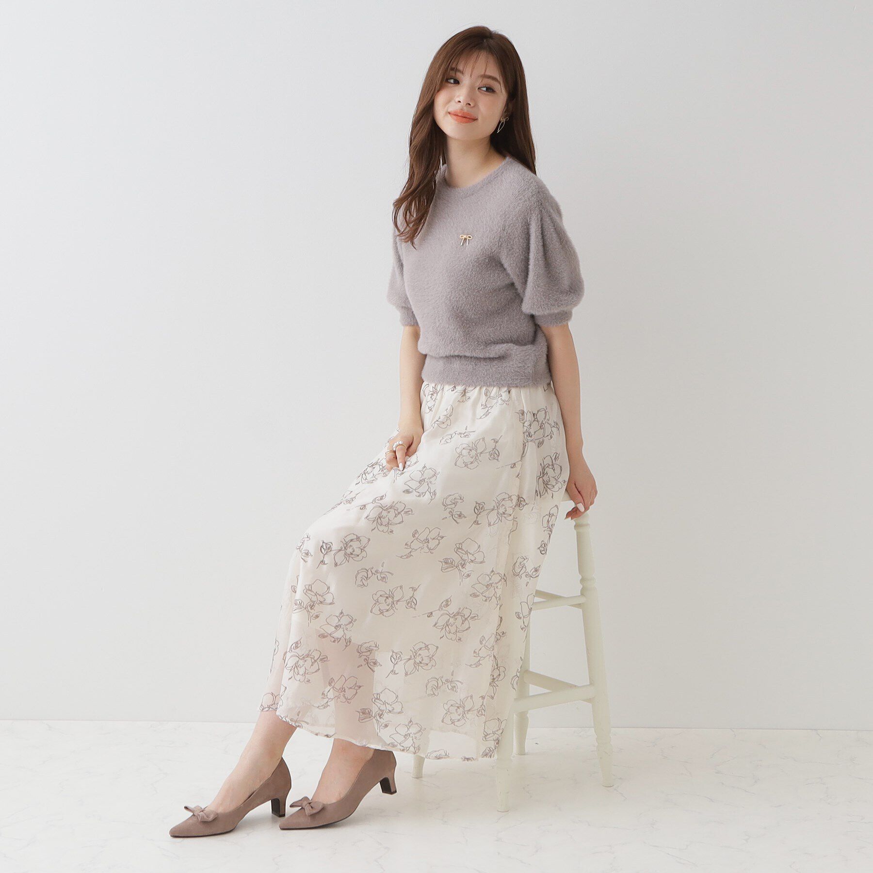 Couture broach「フロッキーフラワーオーガンジースカート」|スカート|