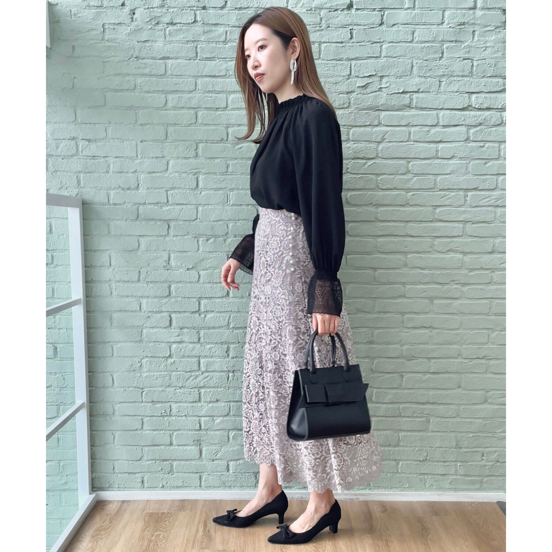 Couture broach「【華やか主役スカート】アイテムポイントパール調コードレーススカート」|スカート|