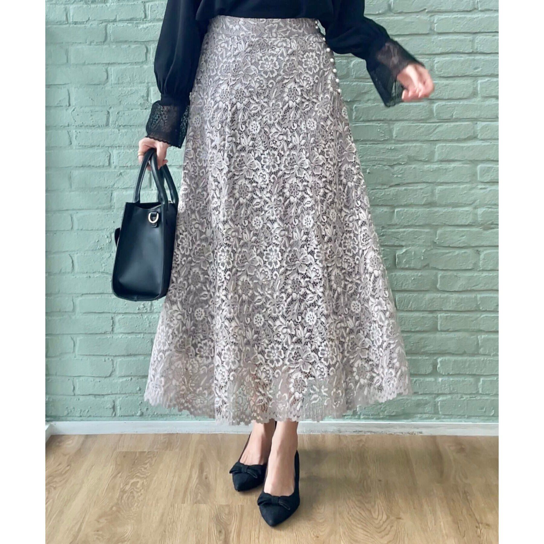 Couture broach「【華やか主役スカート】アイテムポイントパール調コードレーススカート」|スカート|