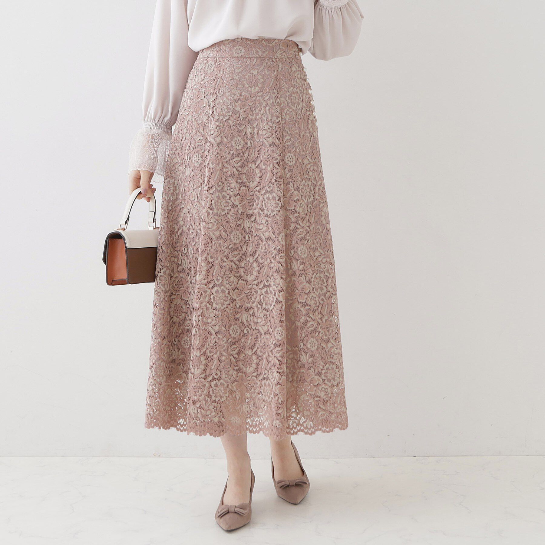 Couture broach「【華やか主役スカート】アイテムポイントパール調コードレーススカート」|スカート|