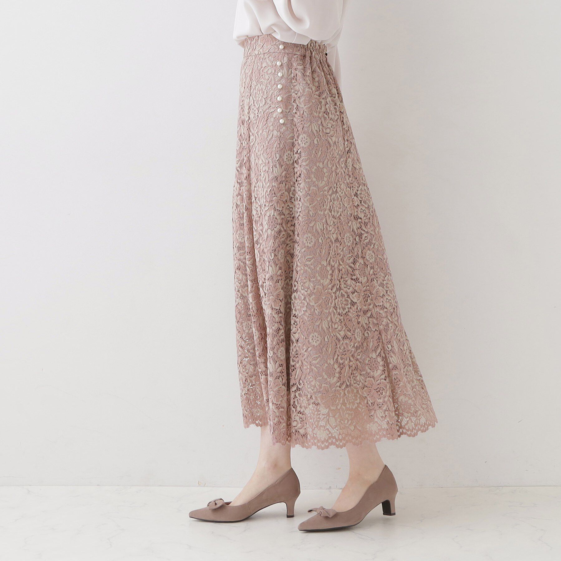 Couture broach「【華やか主役スカート】アイテムポイントパール調コードレーススカート」|スカート|