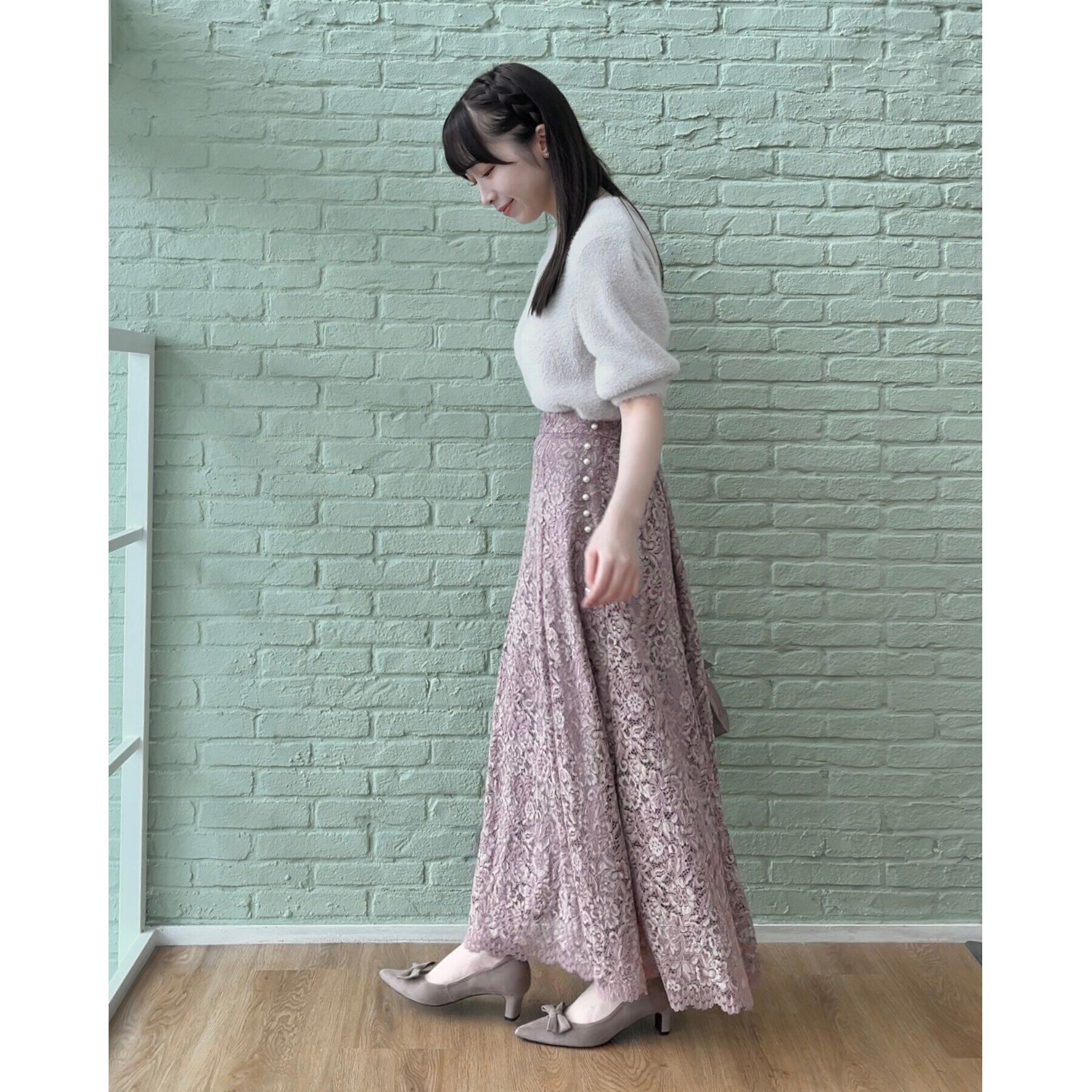 Couture broach「【華やか主役スカート】アイテムポイントパール調コードレーススカート」|スカート|