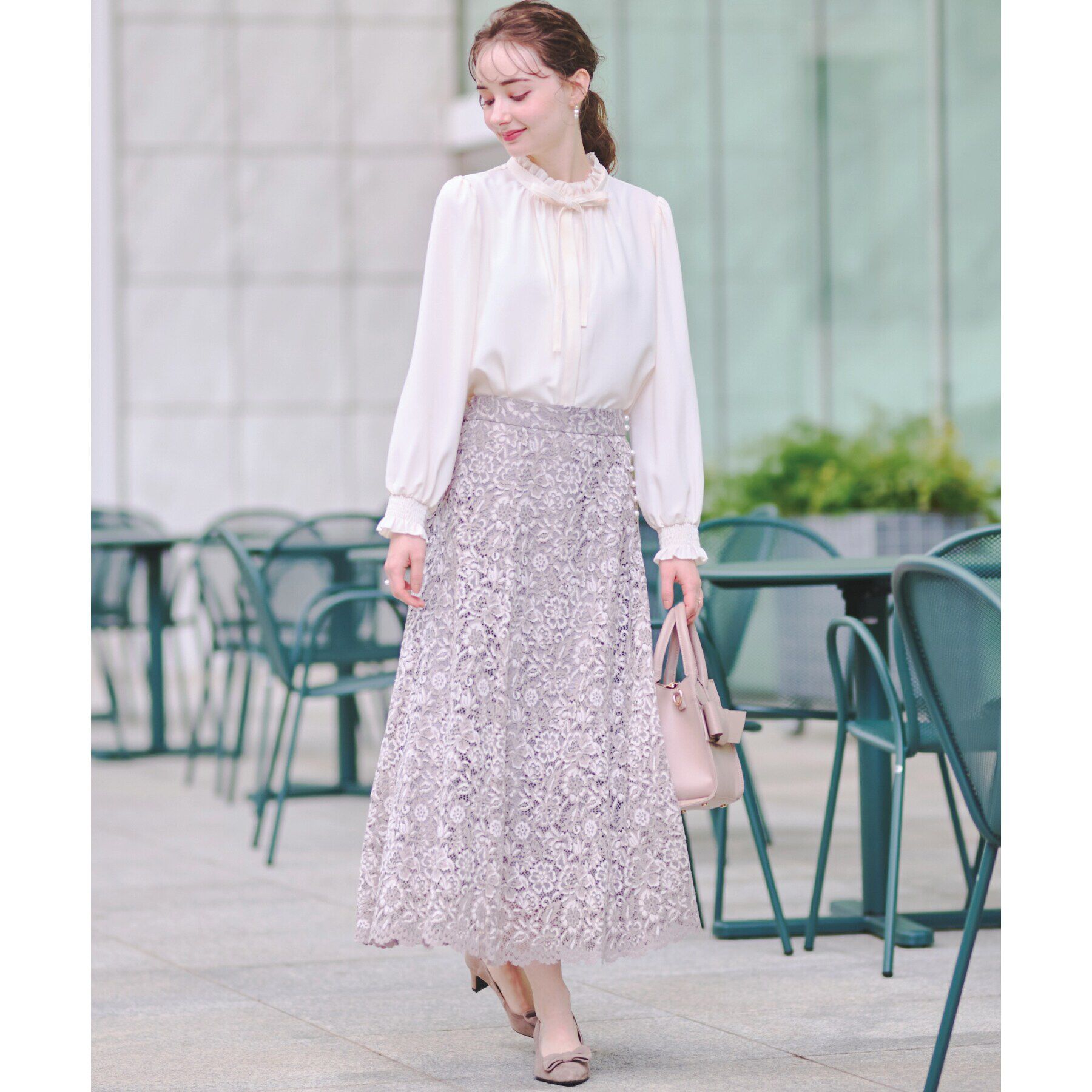 Couture broach「【華やか主役スカート】アイテムポイントパール調コードレーススカート」|スカート|