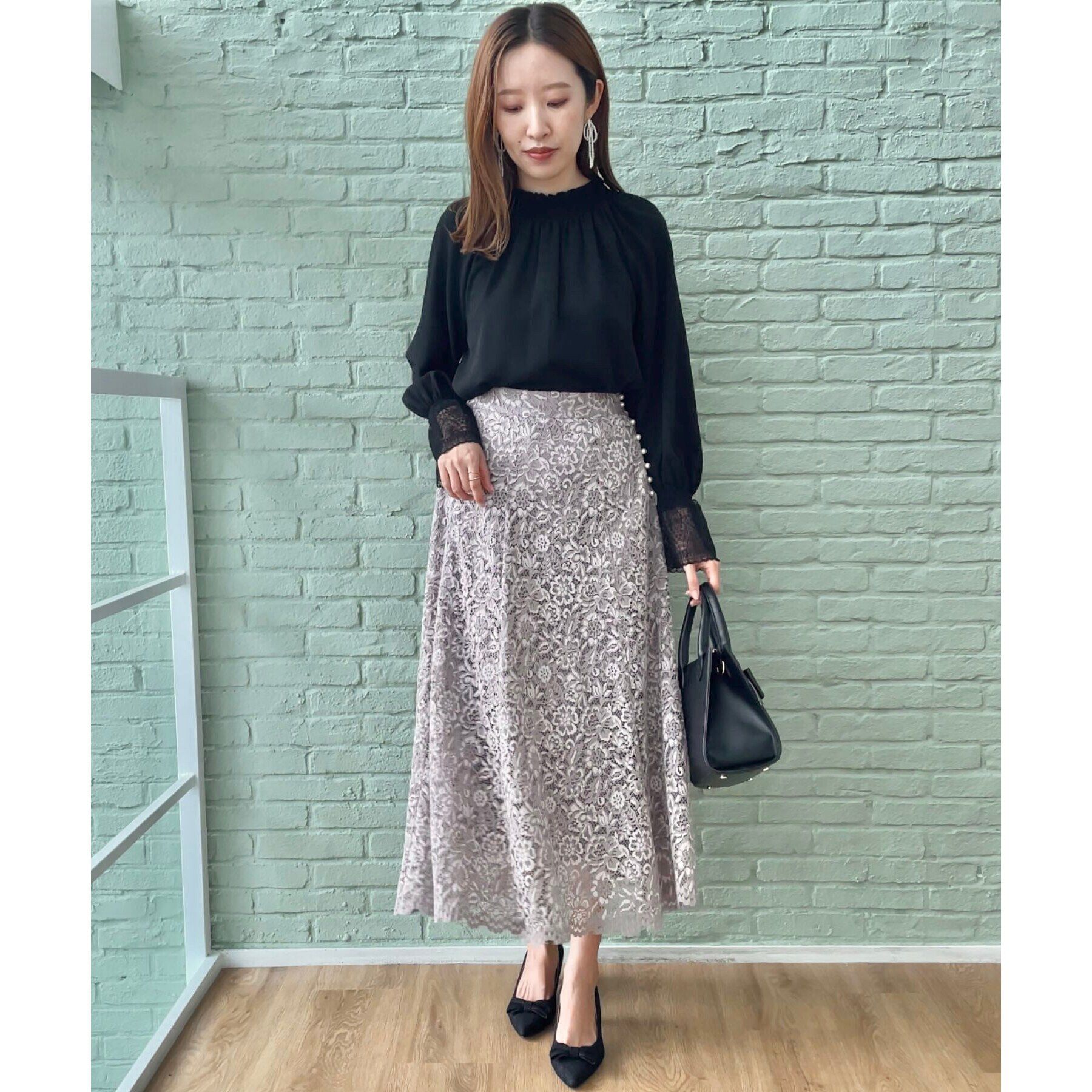 Couture broach「【華やか主役スカート】アイテムポイントパール調コードレーススカート」|スカート|