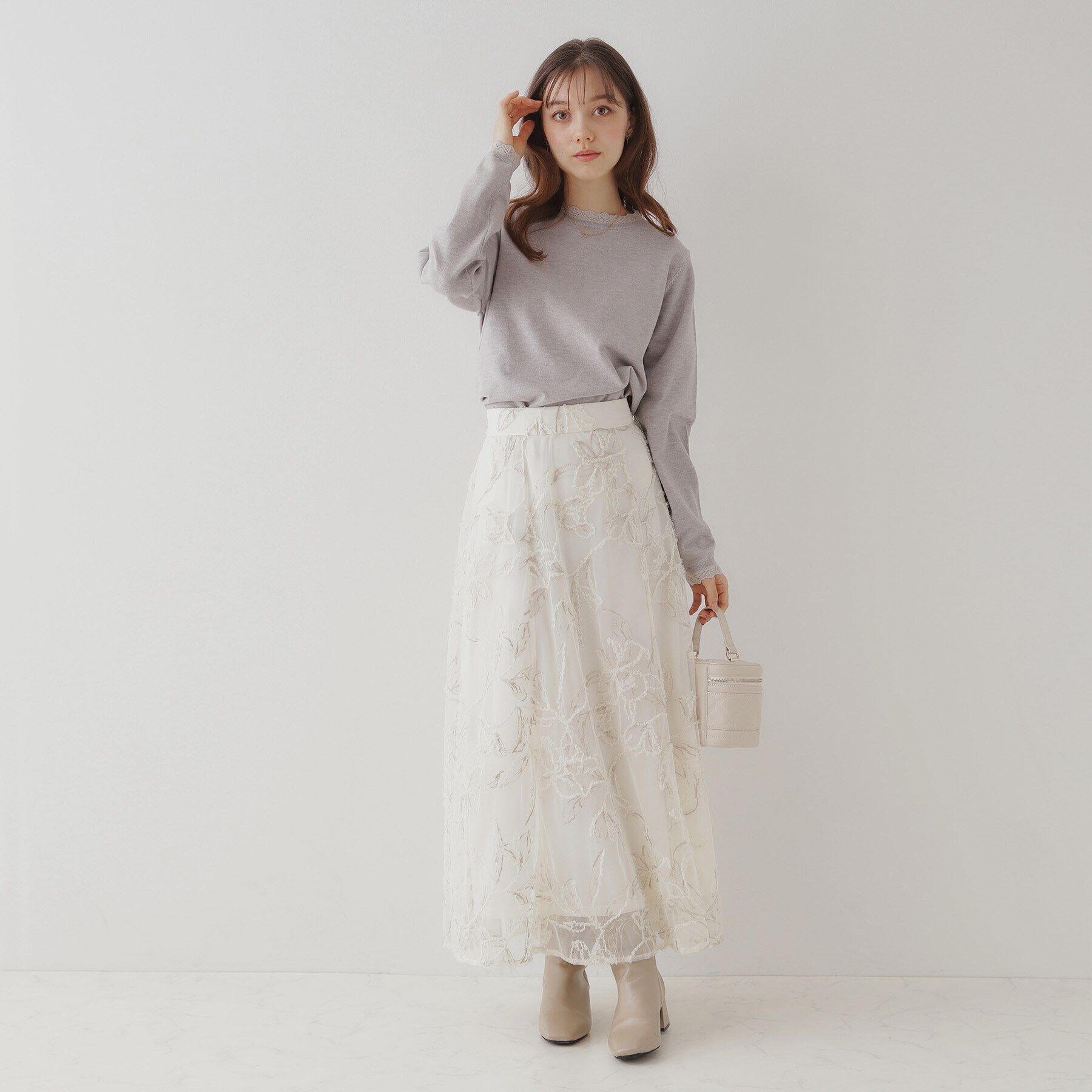 Couture broach「【ふわっと揺れる華やぎスカート】ブークレチュールスカート」|スカート|