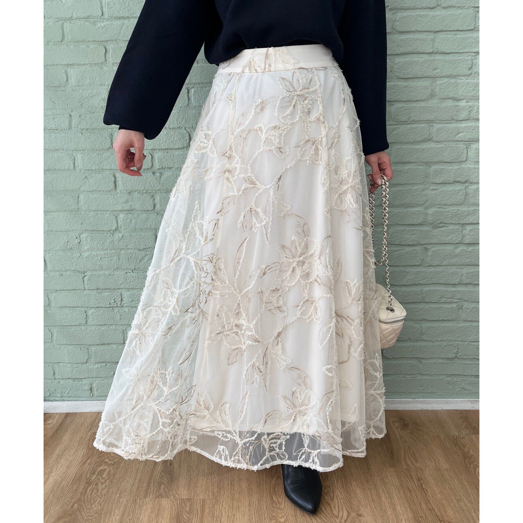 Couture broach「【ふわっと揺れる華やぎスカート】ブークレチュールスカート」|スカート|