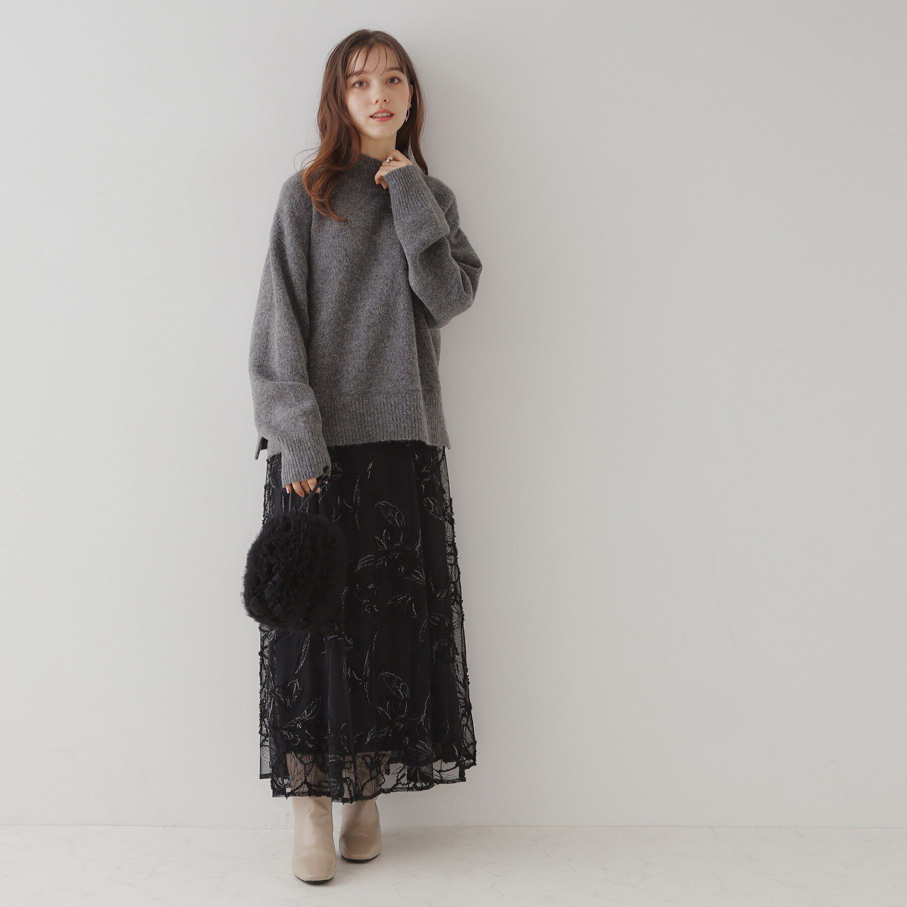 Couture broach「【ふわっと揺れる華やぎスカート】ブークレチュールスカート」|スカート|