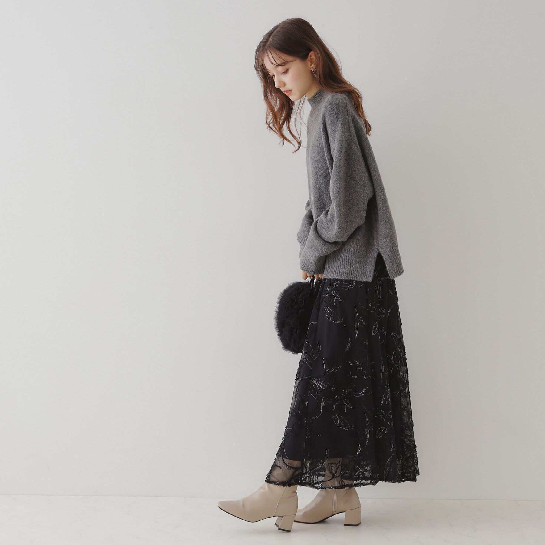 Couture broach「【ふわっと揺れる華やぎスカート】ブークレチュールスカート」|スカート|