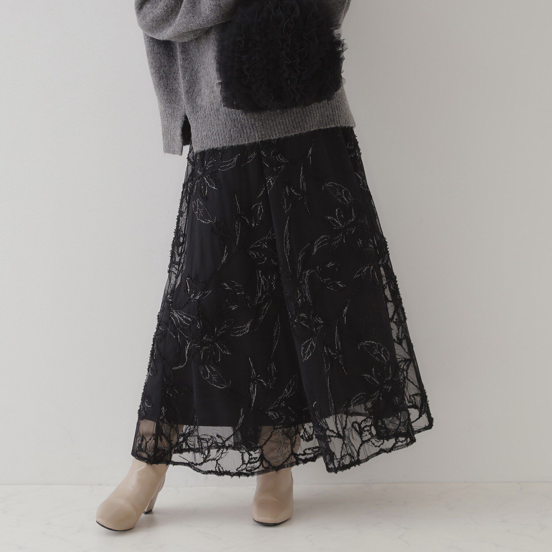 Couture broach「【ふわっと揺れる華やぎスカート】ブークレチュールスカート」|スカート|