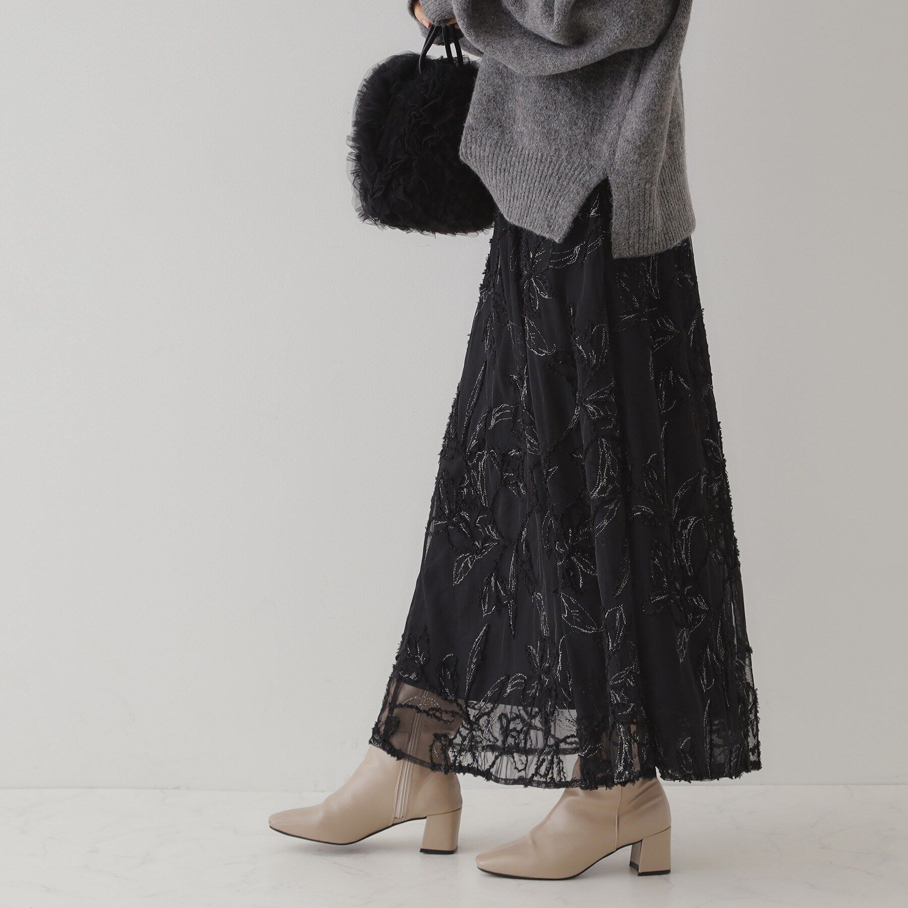 Couture broach「【ふわっと揺れる華やぎスカート】ブークレチュールスカート」|スカート|