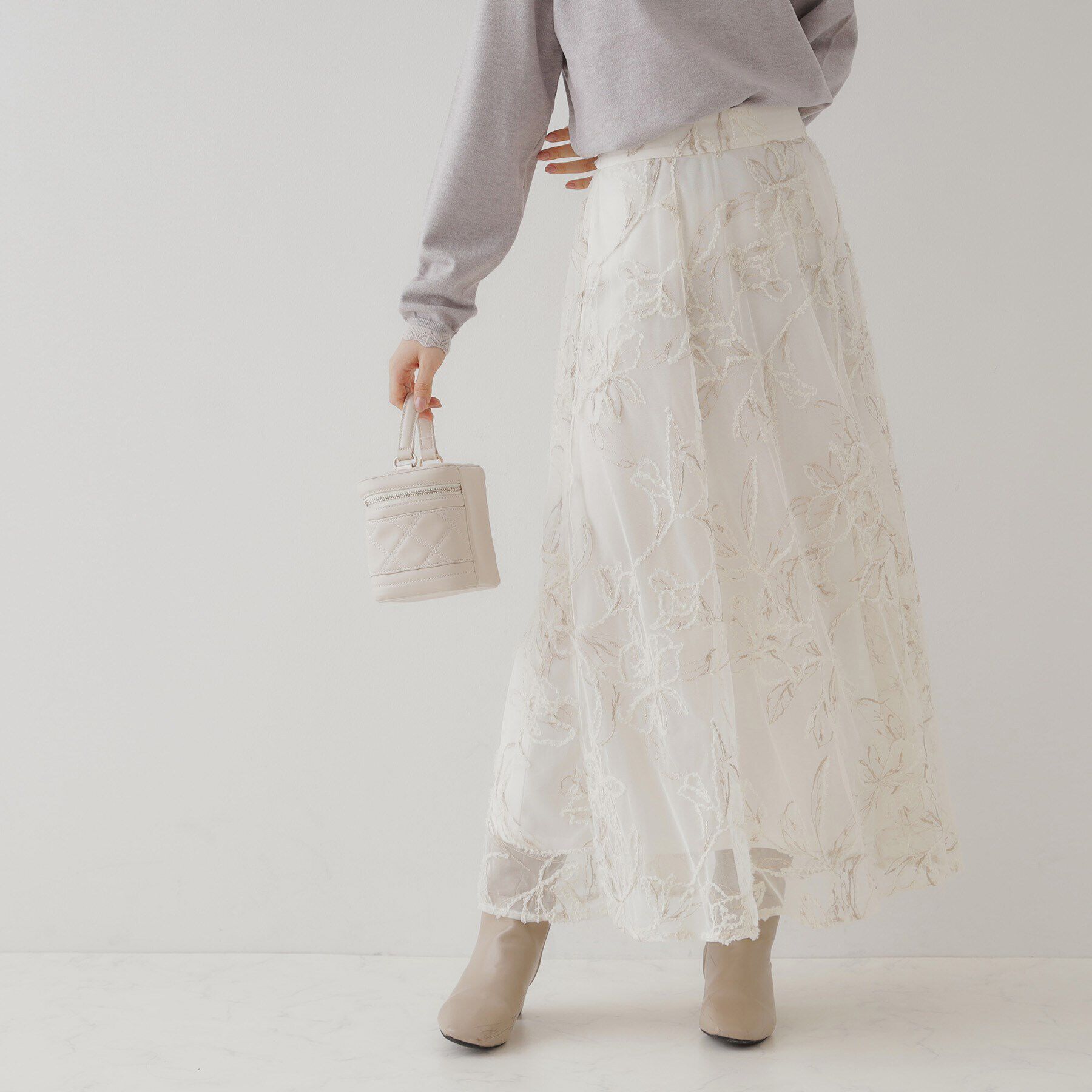 Couture broach「【ふわっと揺れる華やぎスカート】ブークレチュールスカート」|スカート|