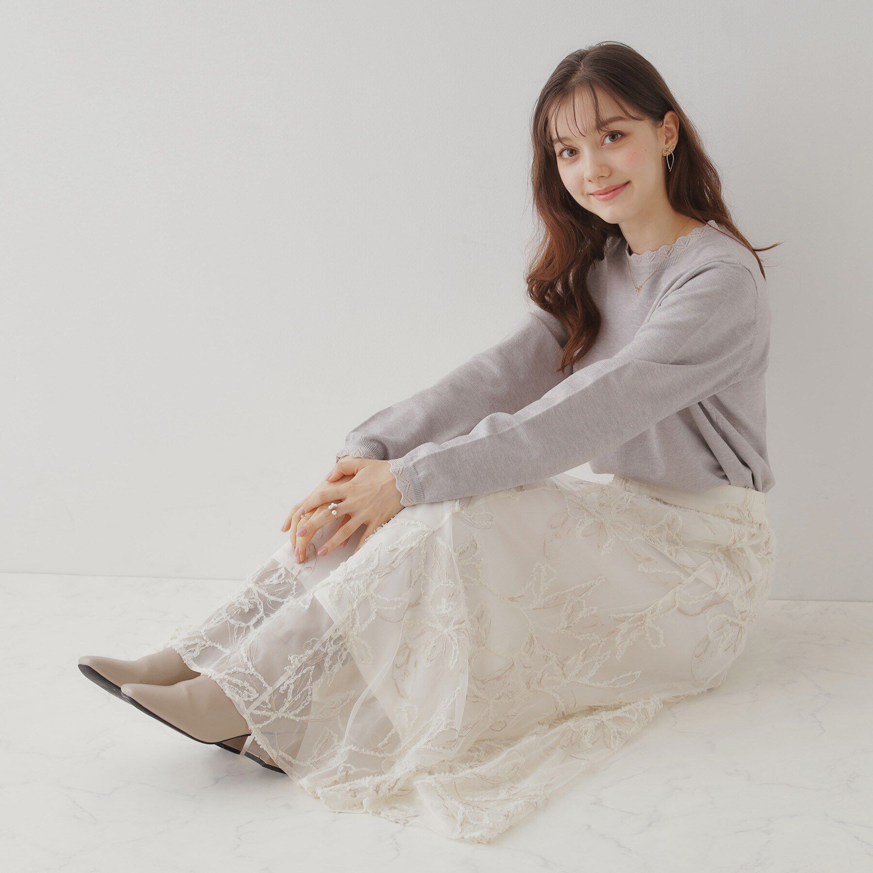 Couture broach「【ふわっと揺れる華やぎスカート】ブークレチュールスカート」|スカート|