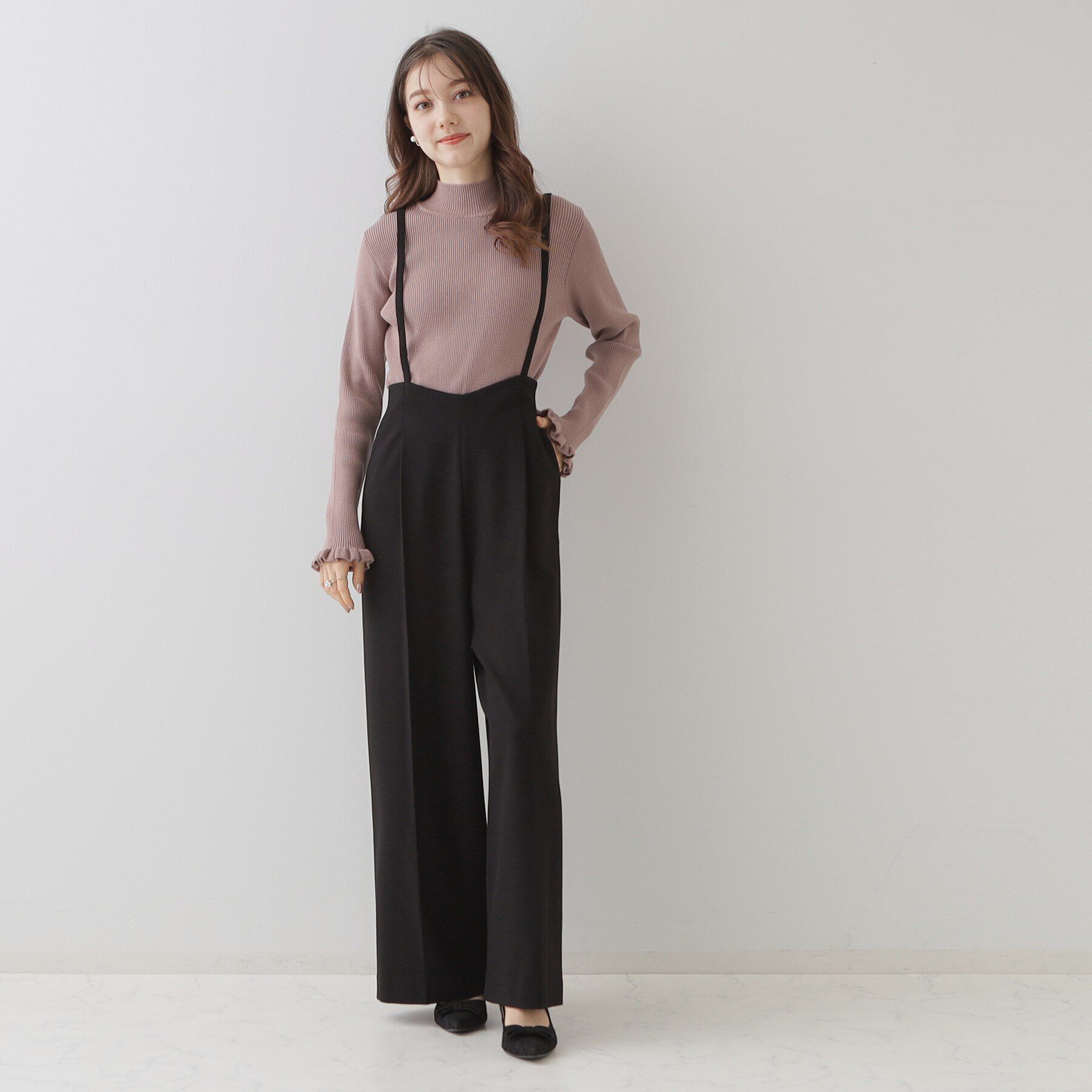 Couture broach「【華奢見せが叶う】サス付き裏起毛ジョーゼットワイドパンツ」|その他|