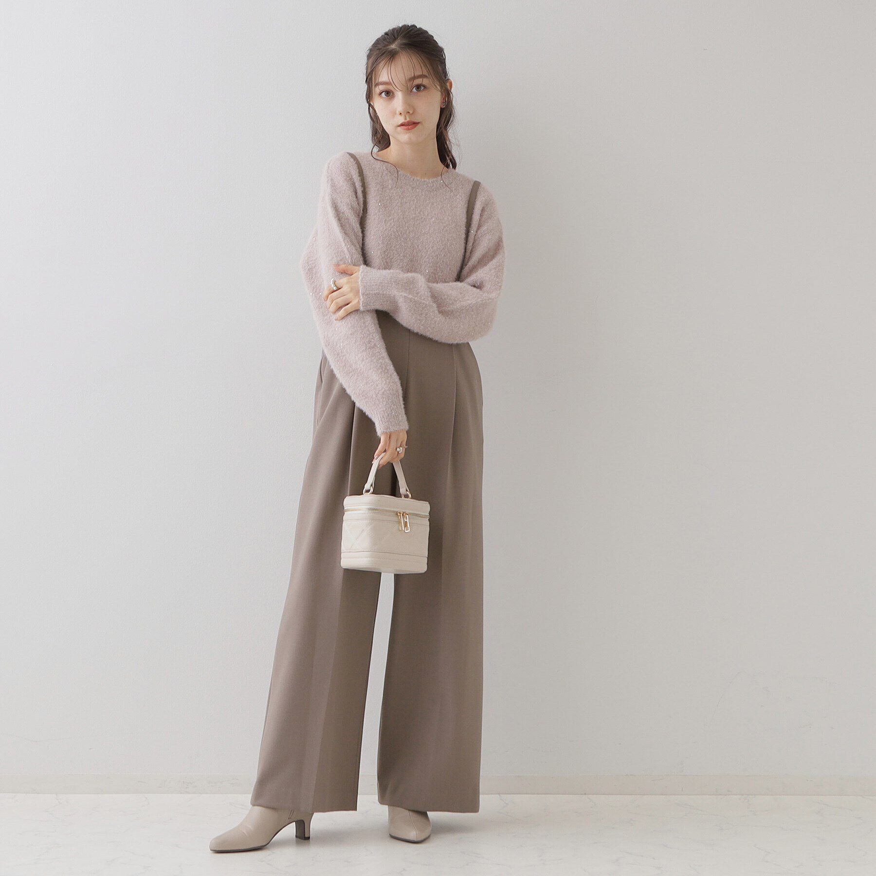 Couture broach「【華奢見せが叶う】サス付き裏起毛ジョーゼットワイドパンツ」|その他|