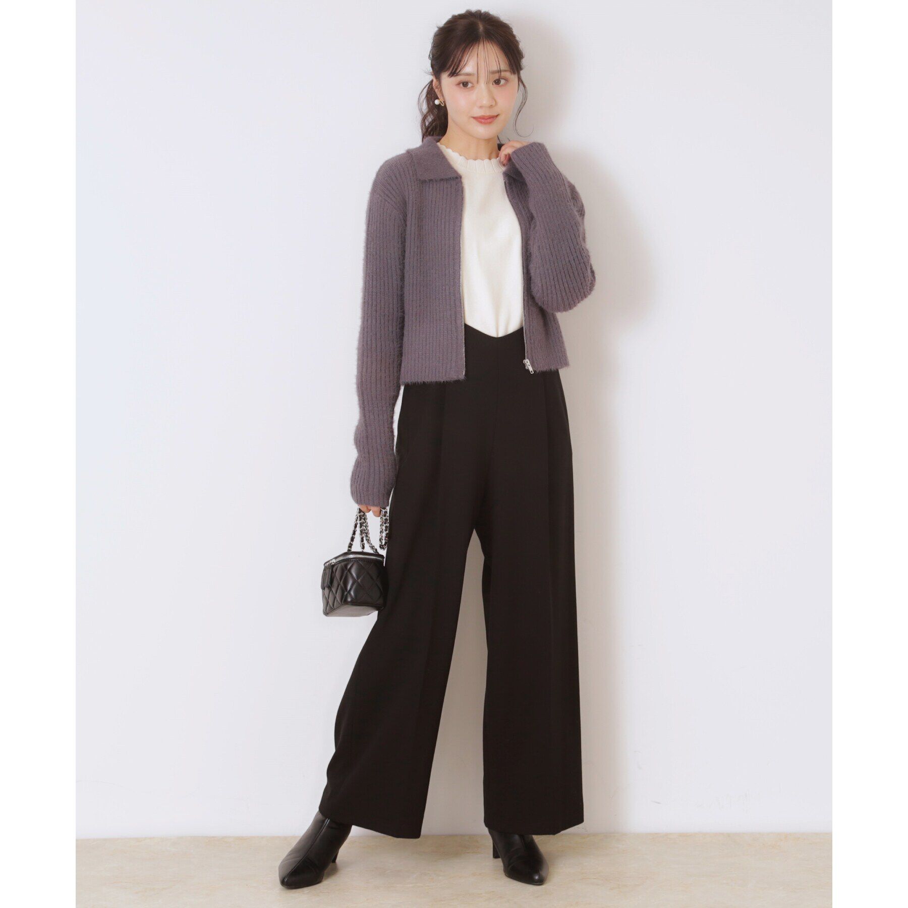 Couture broach「【華奢見せが叶う】サス付き裏起毛ジョーゼットワイドパンツ」|その他|