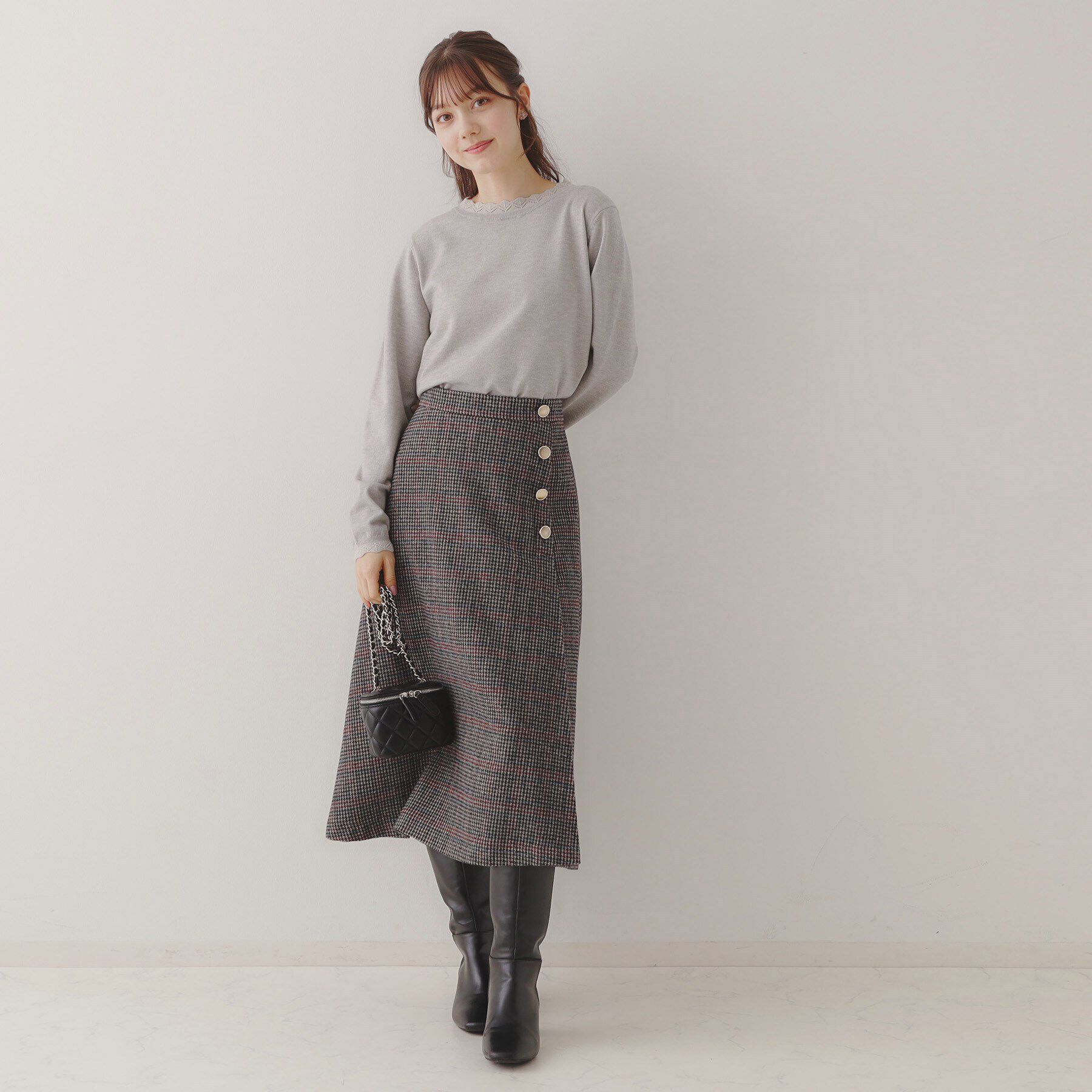 Couture broach「【プチプラ・上品&times;シンプルなニット】サステナブル 配色透かしスカラニット」|ニット・セーター|