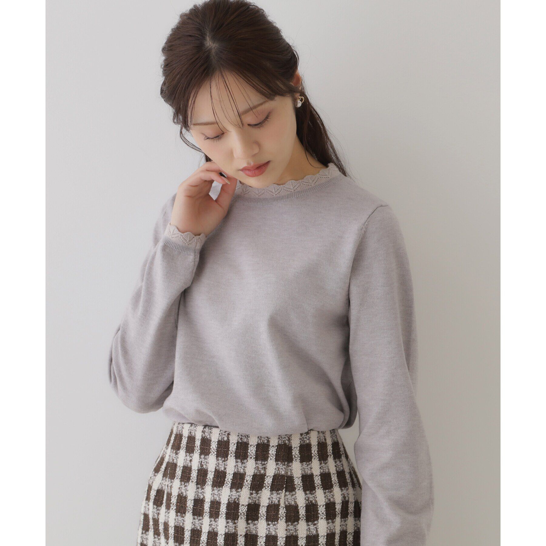 Couture broach「【プチプラ・上品&times;シンプルなニット】サステナブル 配色透かしスカラニット」|ニット・セーター|