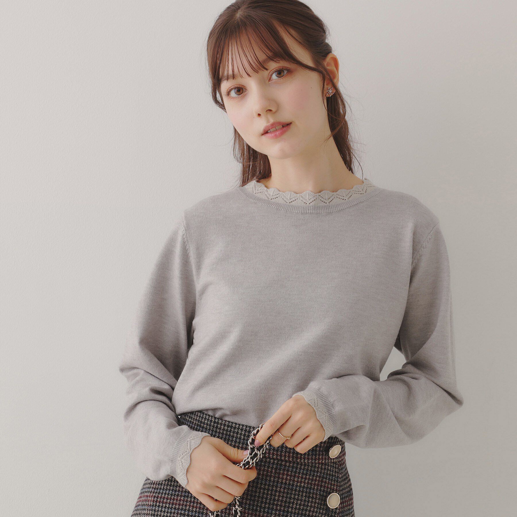 Couture broach「【プチプラ・上品&times;シンプルなニット】サステナブル 配色透かしスカラニット」|ニット・セーター|