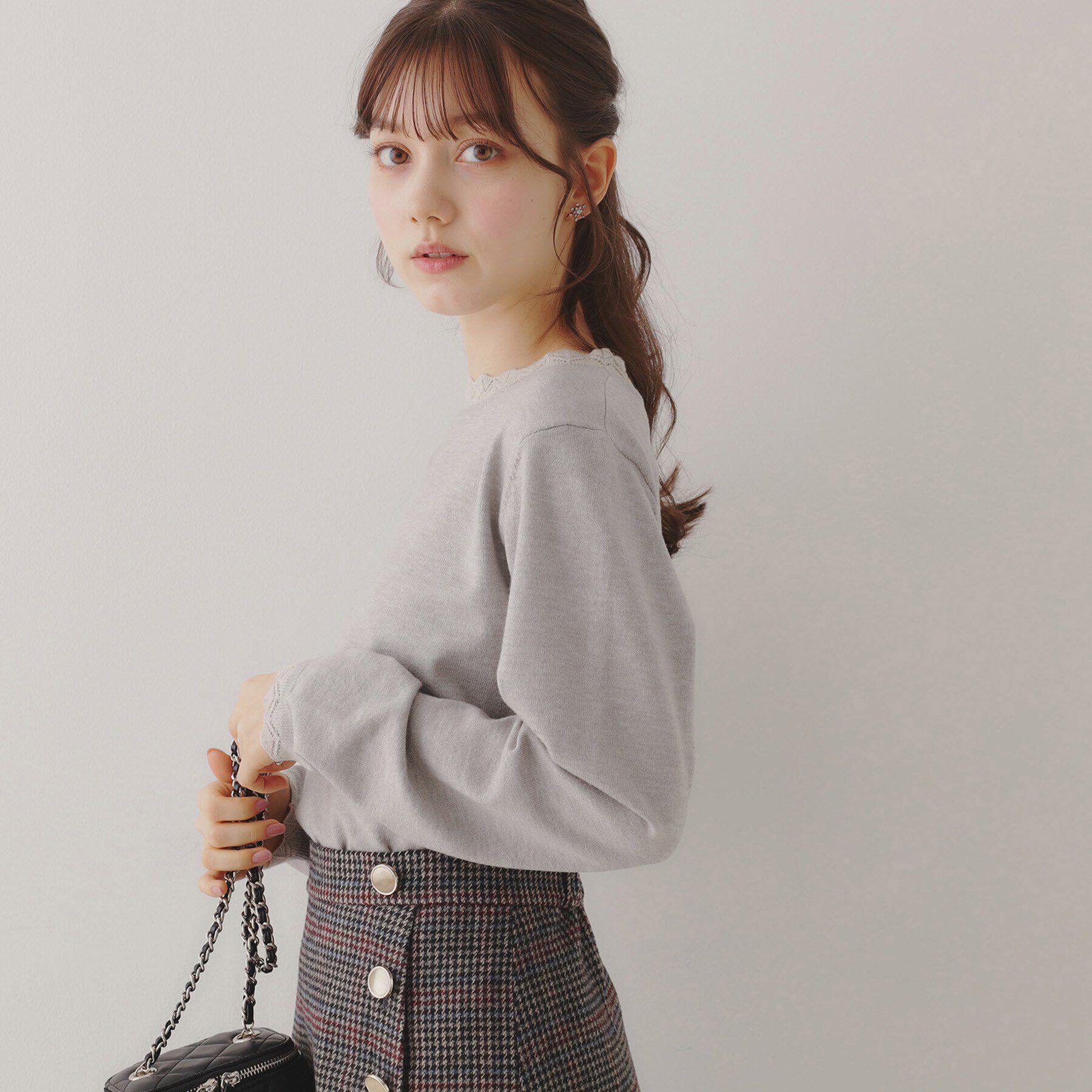 Couture broach「【プチプラ・上品&times;シンプルなニット】サステナブル 配色透かしスカラニット」|ニット・セーター|