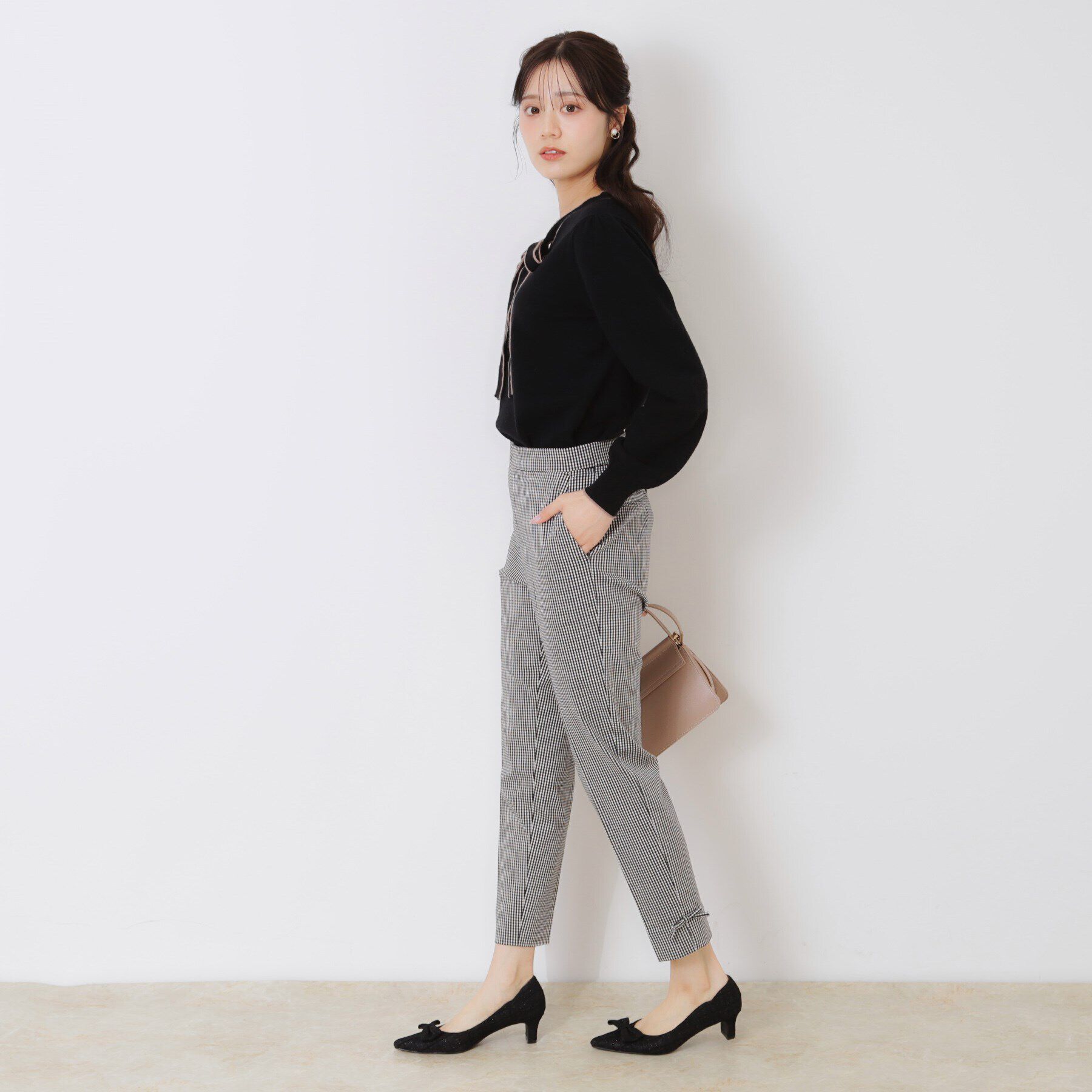 Couture broach「【レディライクな華奢見せニット】配色ラインリボンタイニット」|ニット・セーター|