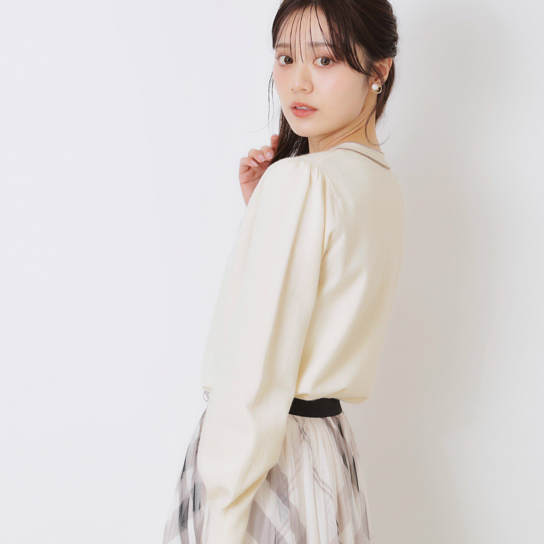 Couture broach「【レディライクな華奢見せニット】配色ラインリボンタイニット」|ニット・セーター|