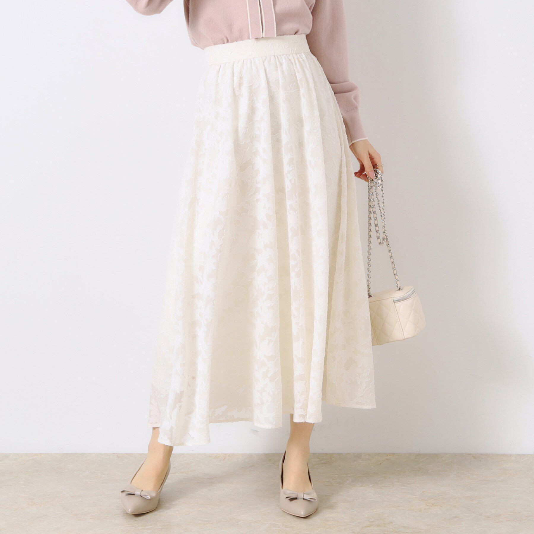 Couture broach「【春の華やぎ無地見えスカート】カットジャカードフラワースカート」|スカート|アイボリー(004)