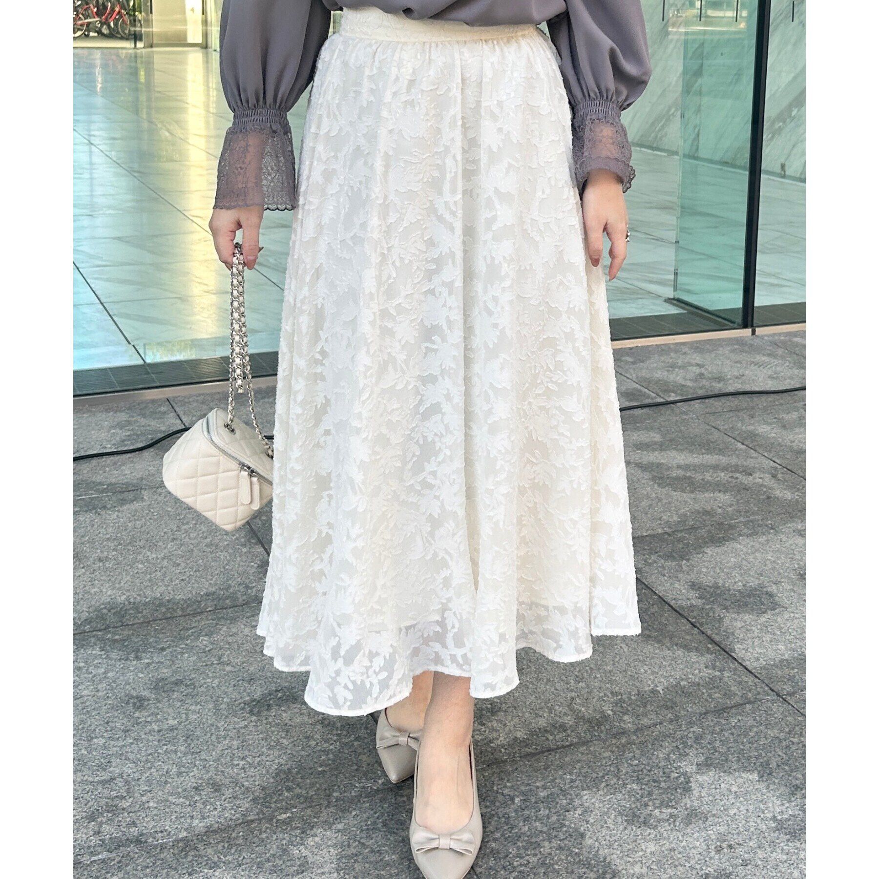 Couture broach「【春の華やぎ無地見えスカート】カットジャカードフラワースカート」|スカート|