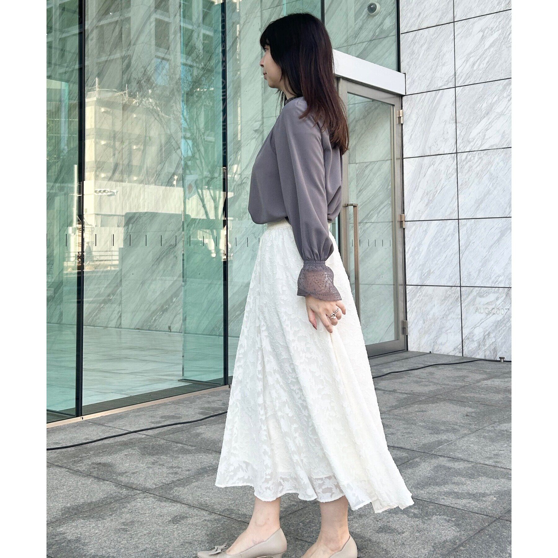 Couture broach「【春の華やぎ無地見えスカート】カットジャカードフラワースカート」|スカート|