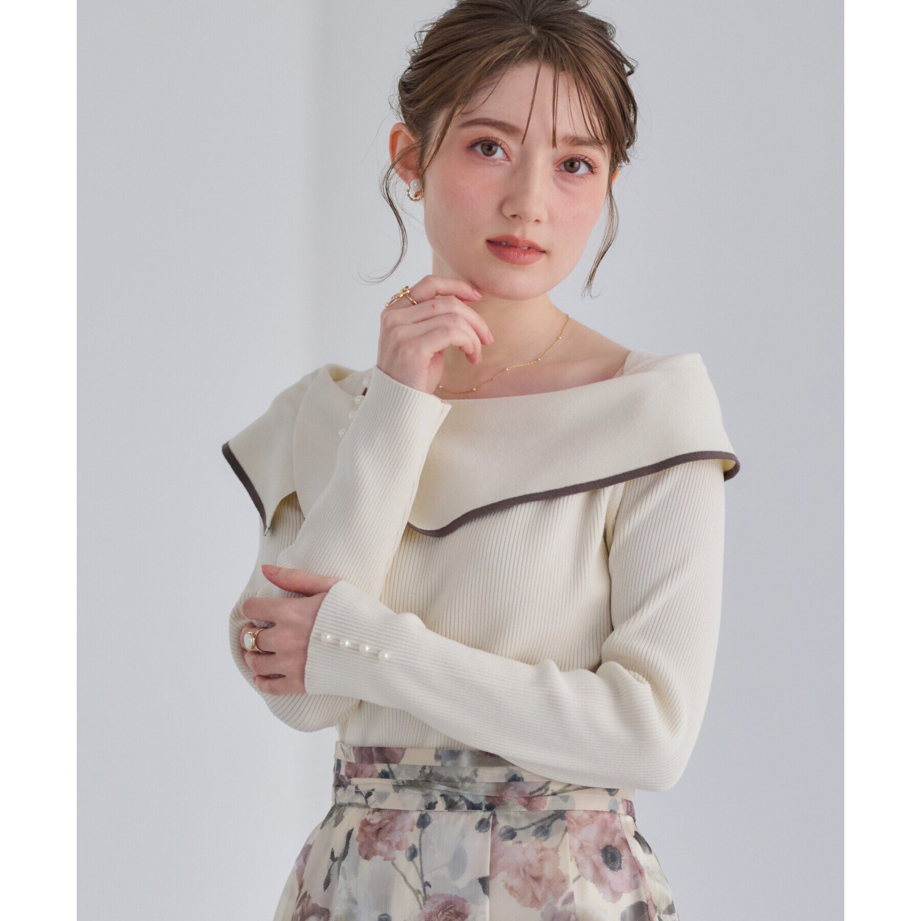 Couture broach「【華奢見え・フェミニン】変形カラーリブニット」|ニット・セーター|