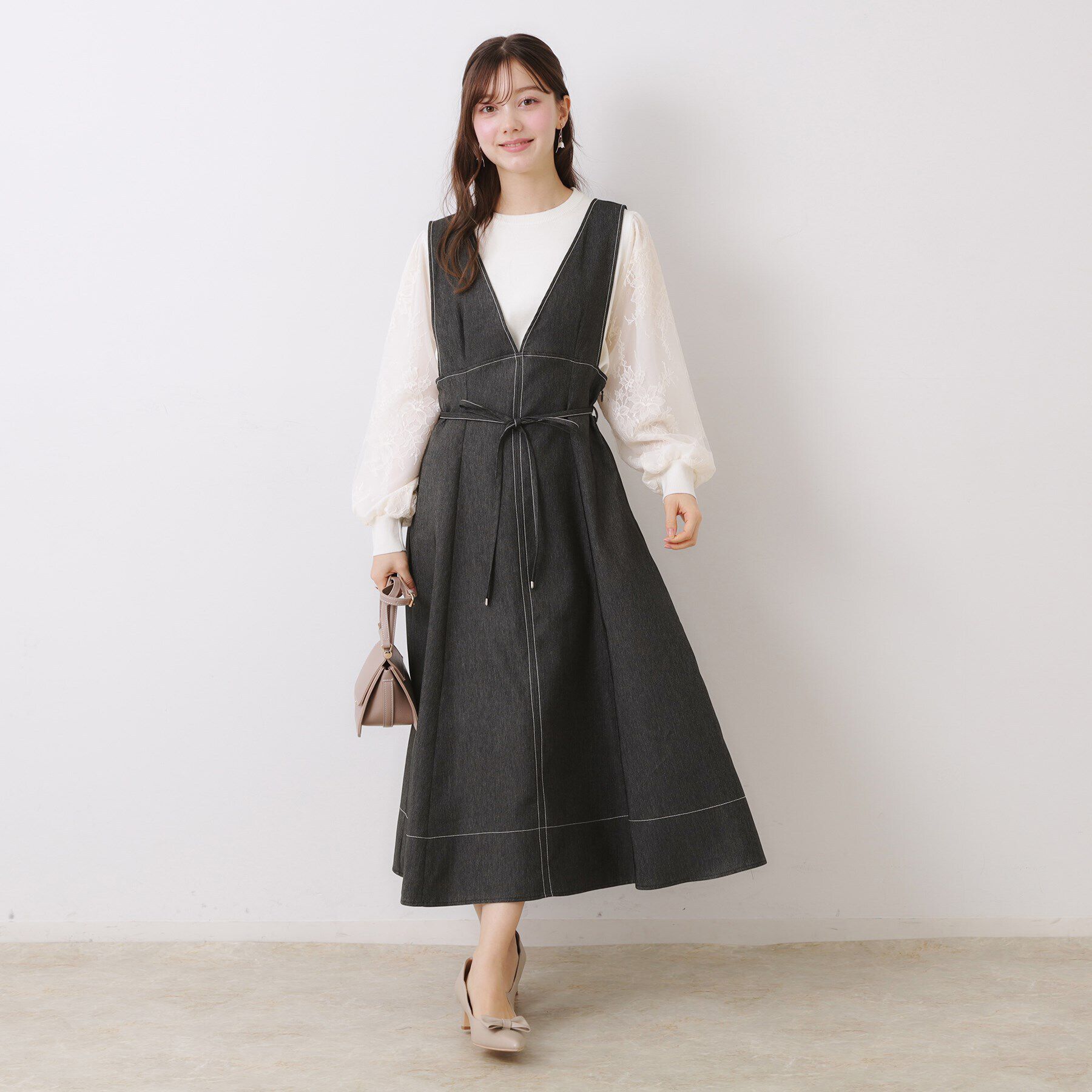 Couture broach「【大人可愛い・キレイめジャンスカ】デニムライク細リボンジャンスカ」|ワンピース|