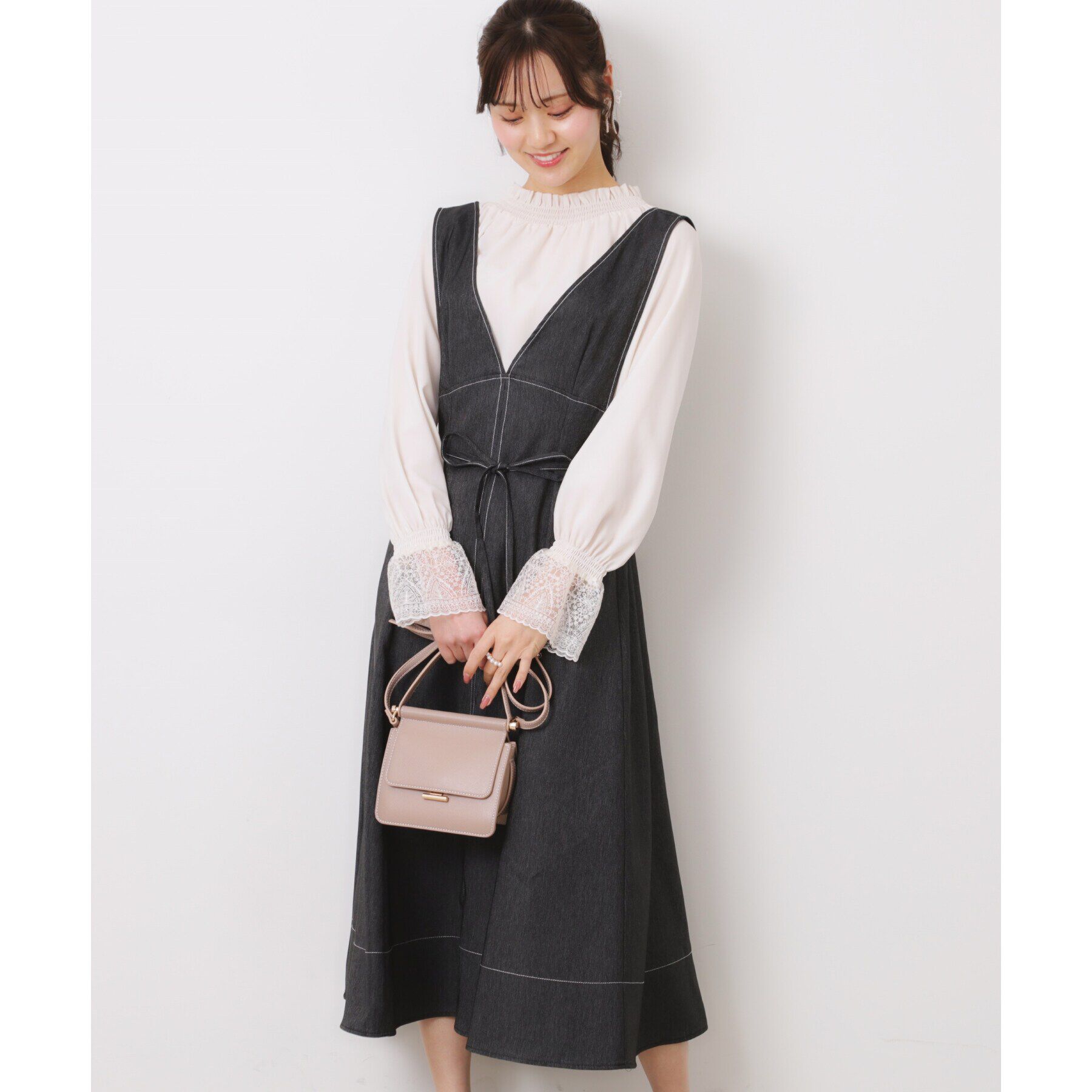 Couture broach「【大人可愛い・キレイめジャンスカ】デニムライク細リボンジャンスカ」|ワンピース|