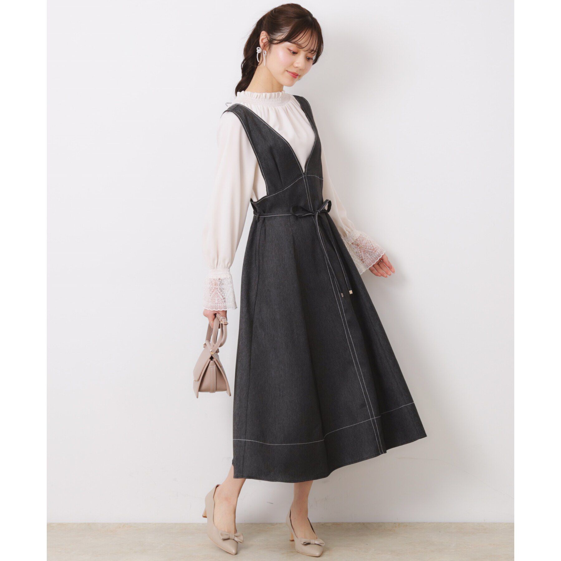 Couture broach「【大人可愛い・キレイめジャンスカ】デニムライク細リボンジャンスカ」|ワンピース|