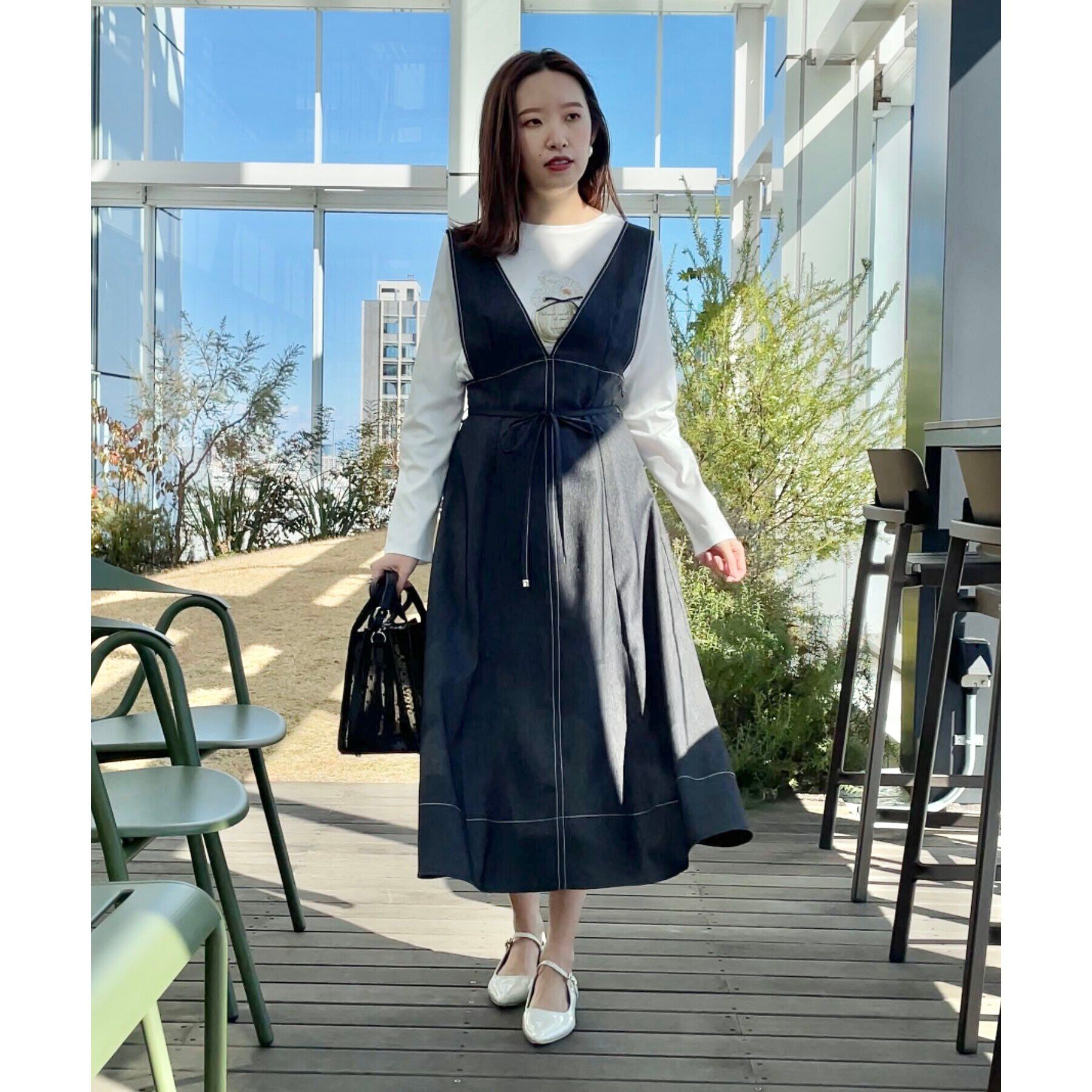 Couture broach「【大人可愛い・キレイめジャンスカ】デニムライク細リボンジャンスカ」|ワンピース|