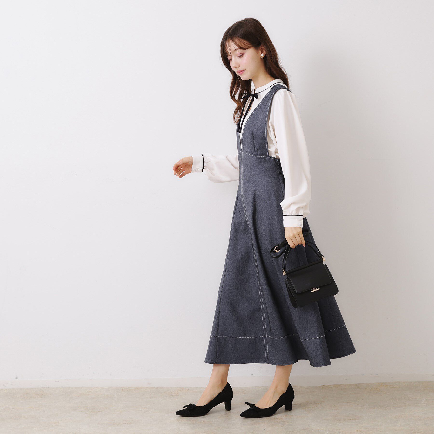 Couture broach「【大人可愛い・キレイめジャンスカ】デニムライク細リボンジャンスカ」|ワンピース|