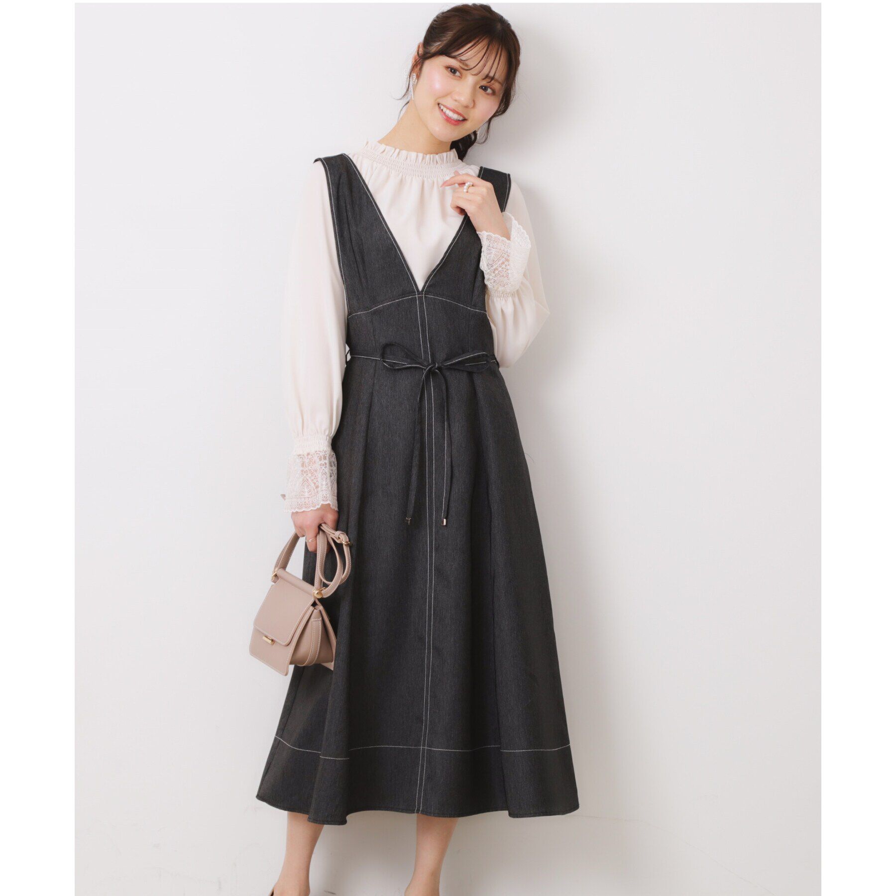 Couture broach「【大人可愛い・キレイめジャンスカ】デニムライク細リボンジャンスカ」|ワンピース|