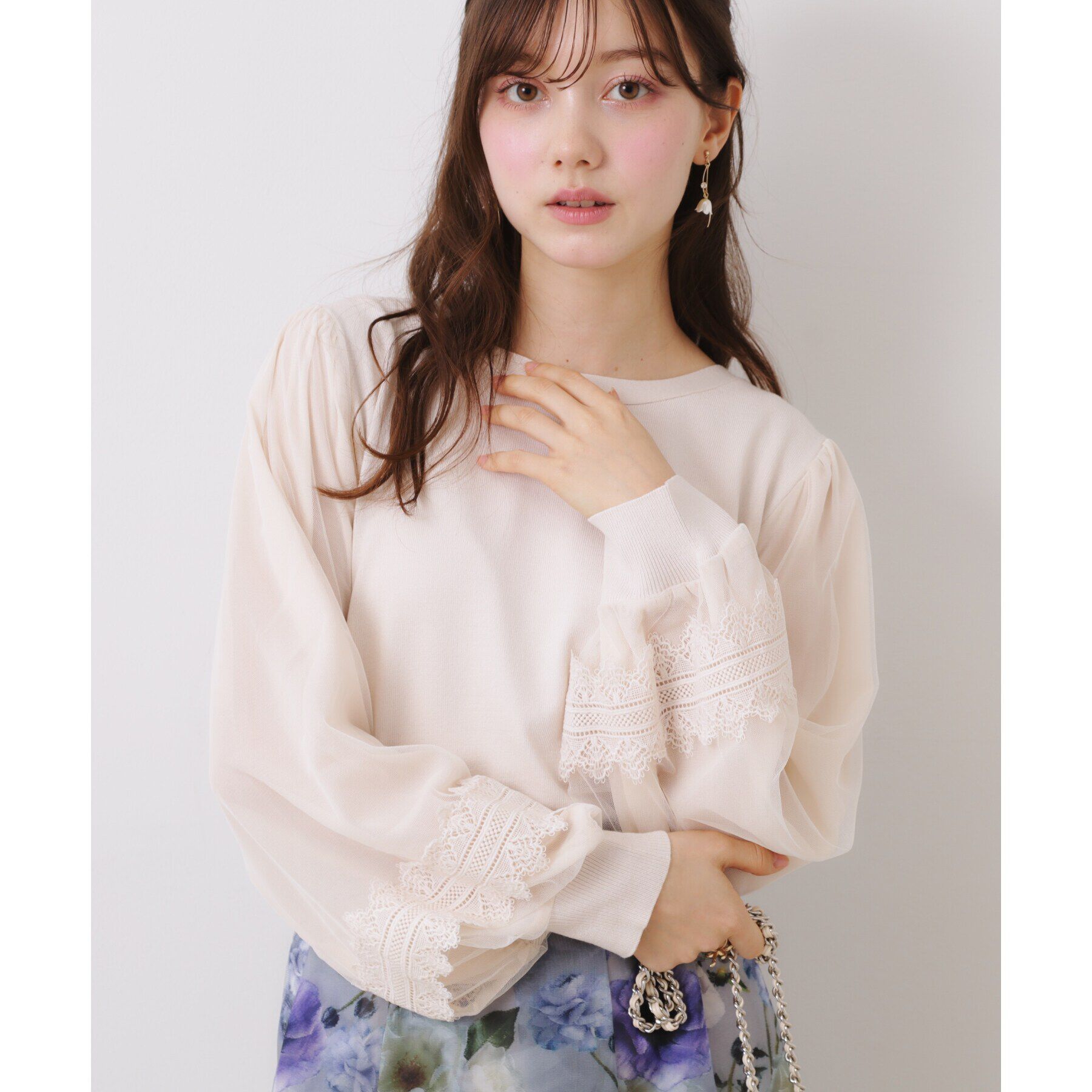 Couture broach「【大人フェミニン・ぽわん袖】レース・チュールドッキングニット」|ニット・セーター|