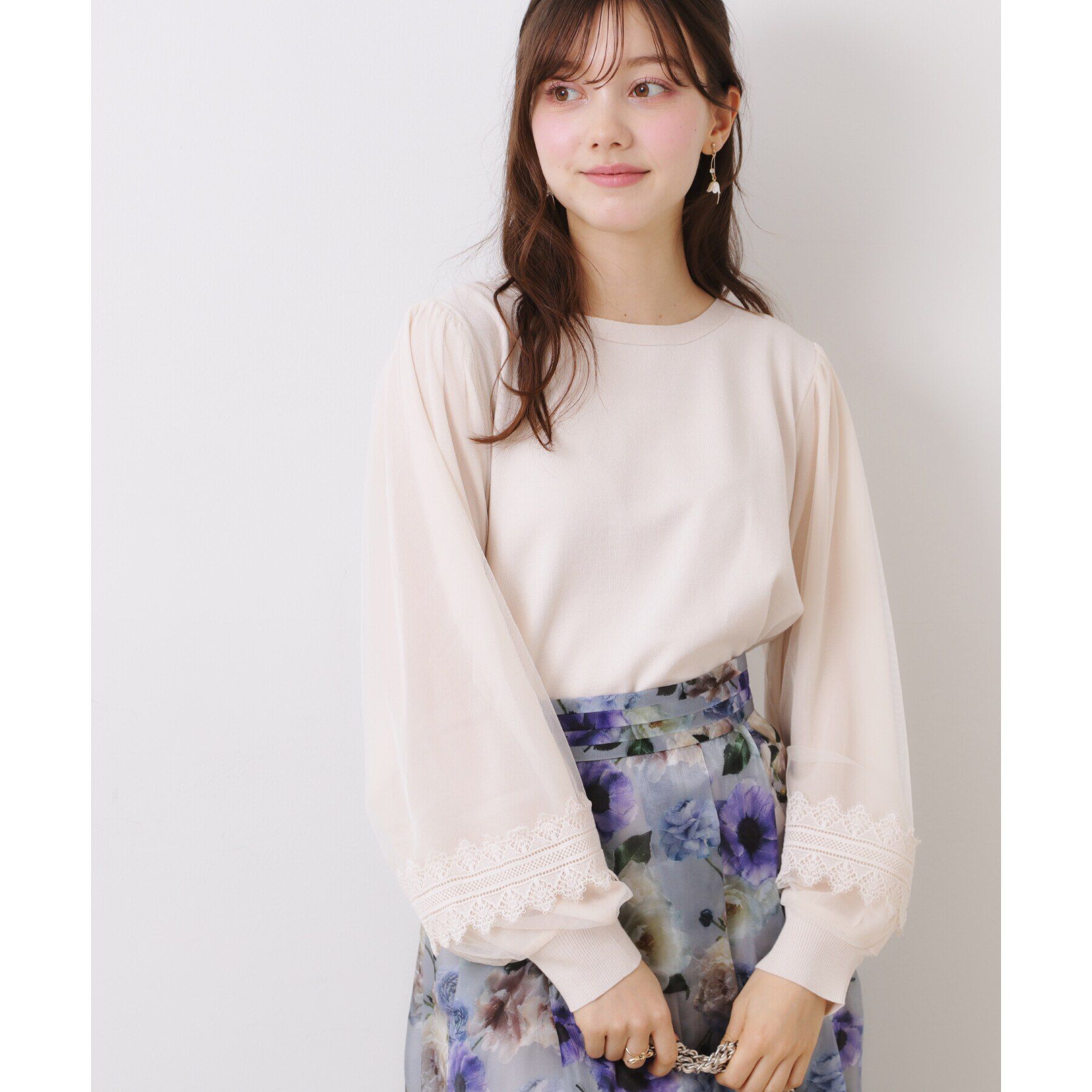 Couture broach「【大人フェミニン・ぽわん袖】レース・チュールドッキングニット」|ニット・セーター|