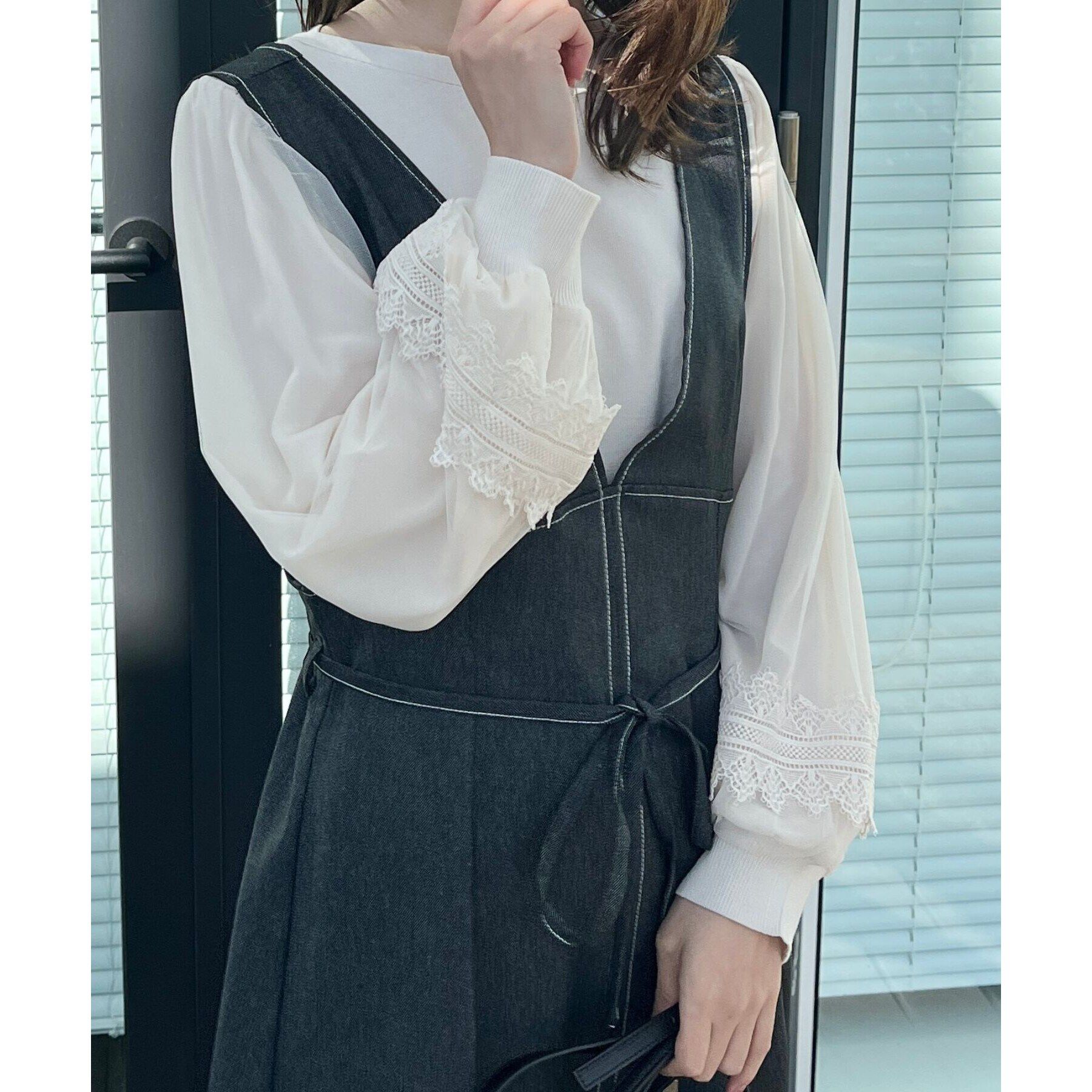 Couture broach「【大人フェミニン・ぽわん袖】レース・チュールドッキングニット」|ニット・セーター|