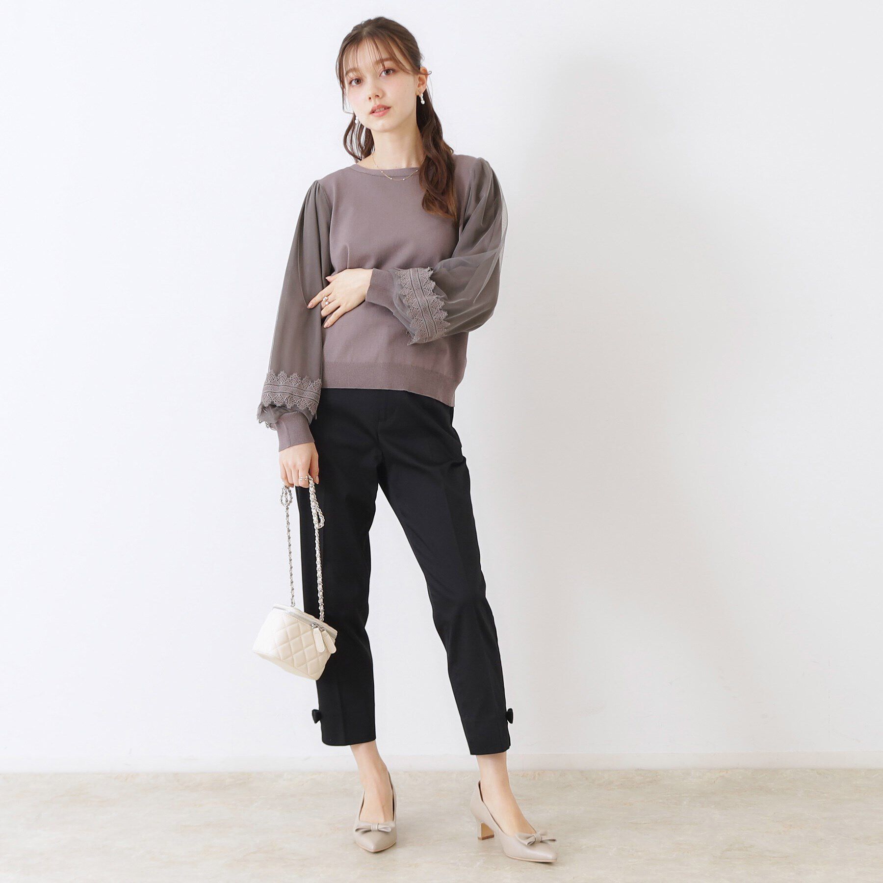 Couture broach「【大人フェミニン・ぽわん袖】レース・チュールドッキングニット」|ニット・セーター|