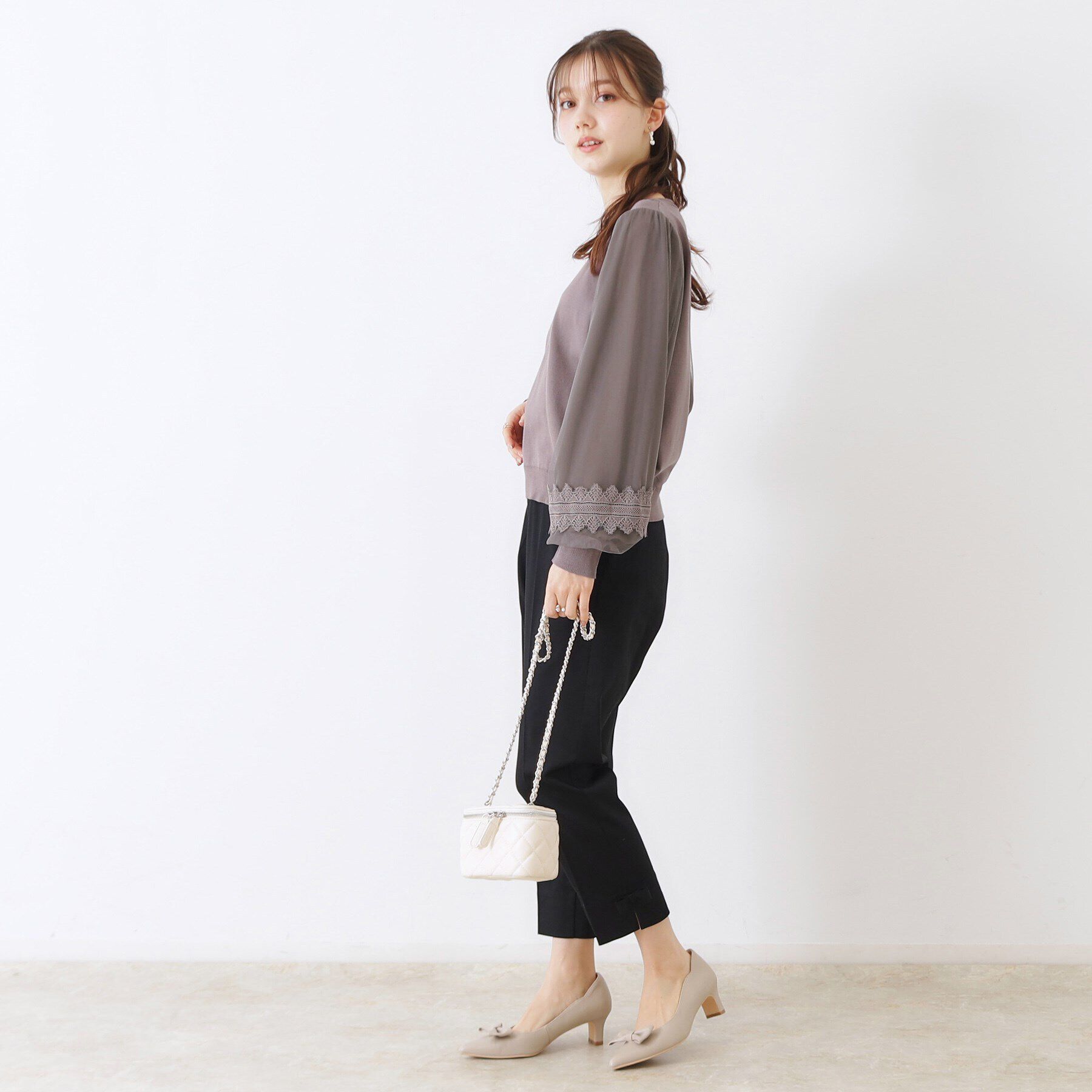 Couture broach「【大人フェミニン・ぽわん袖】レース・チュールドッキングニット」|ニット・セーター|