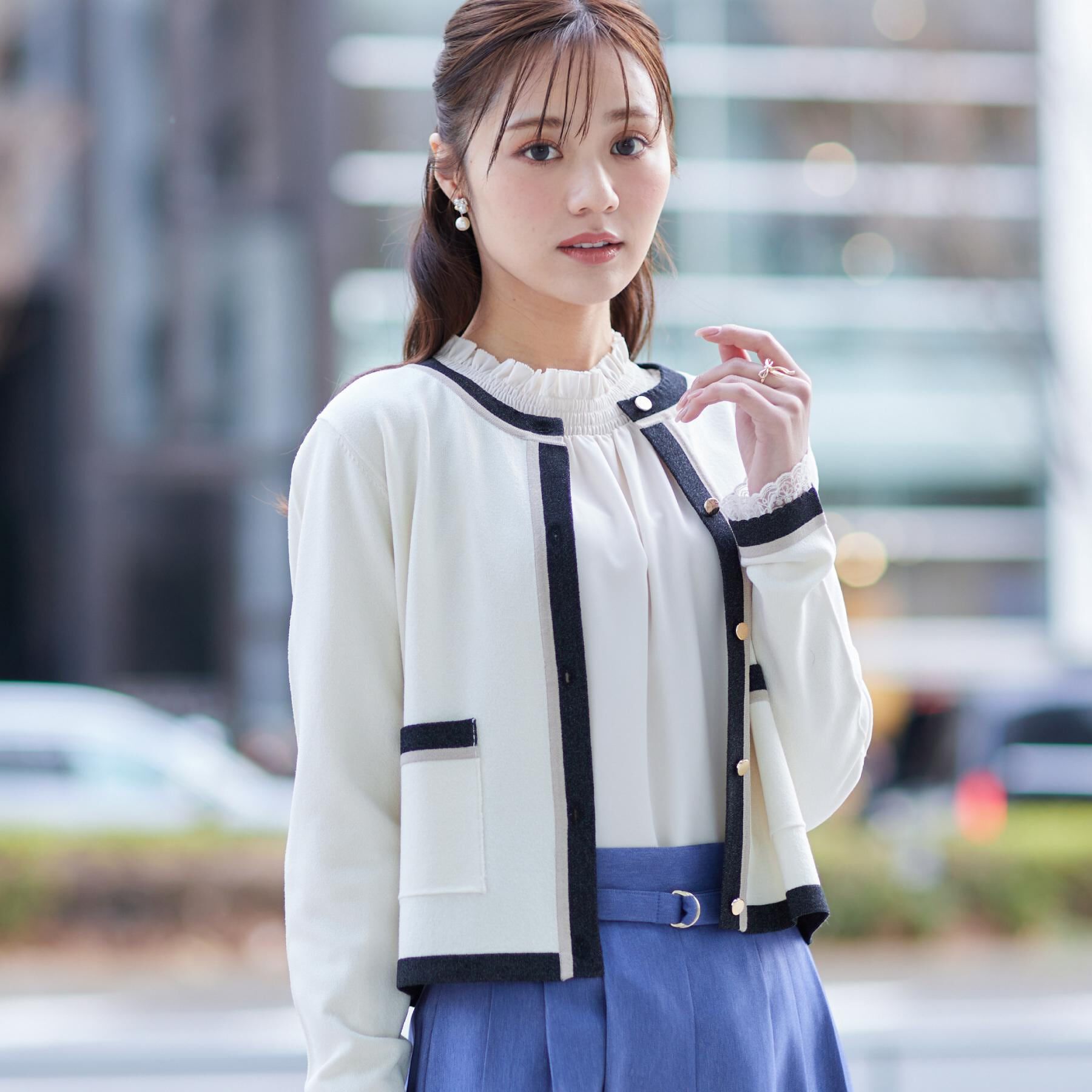 Couture broach「【きれいめ・通勤・初夏まで着られる】配色ラメカーディガン」|カーディガン|アイボリー(004)