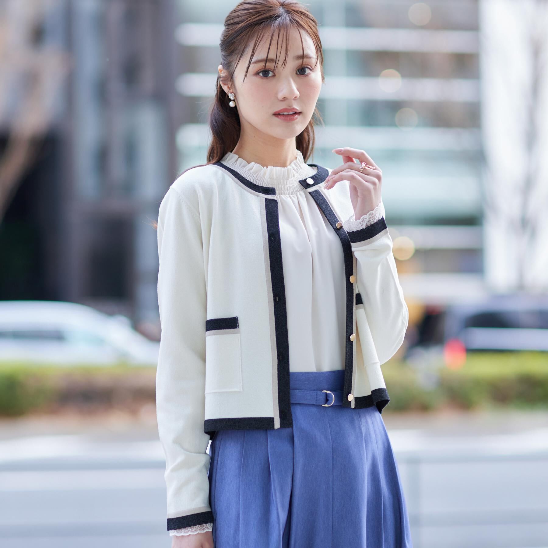 Couture broach「【きれいめ・通勤・初夏まで着られる】配色ラメカーディガン」|カーディガン|