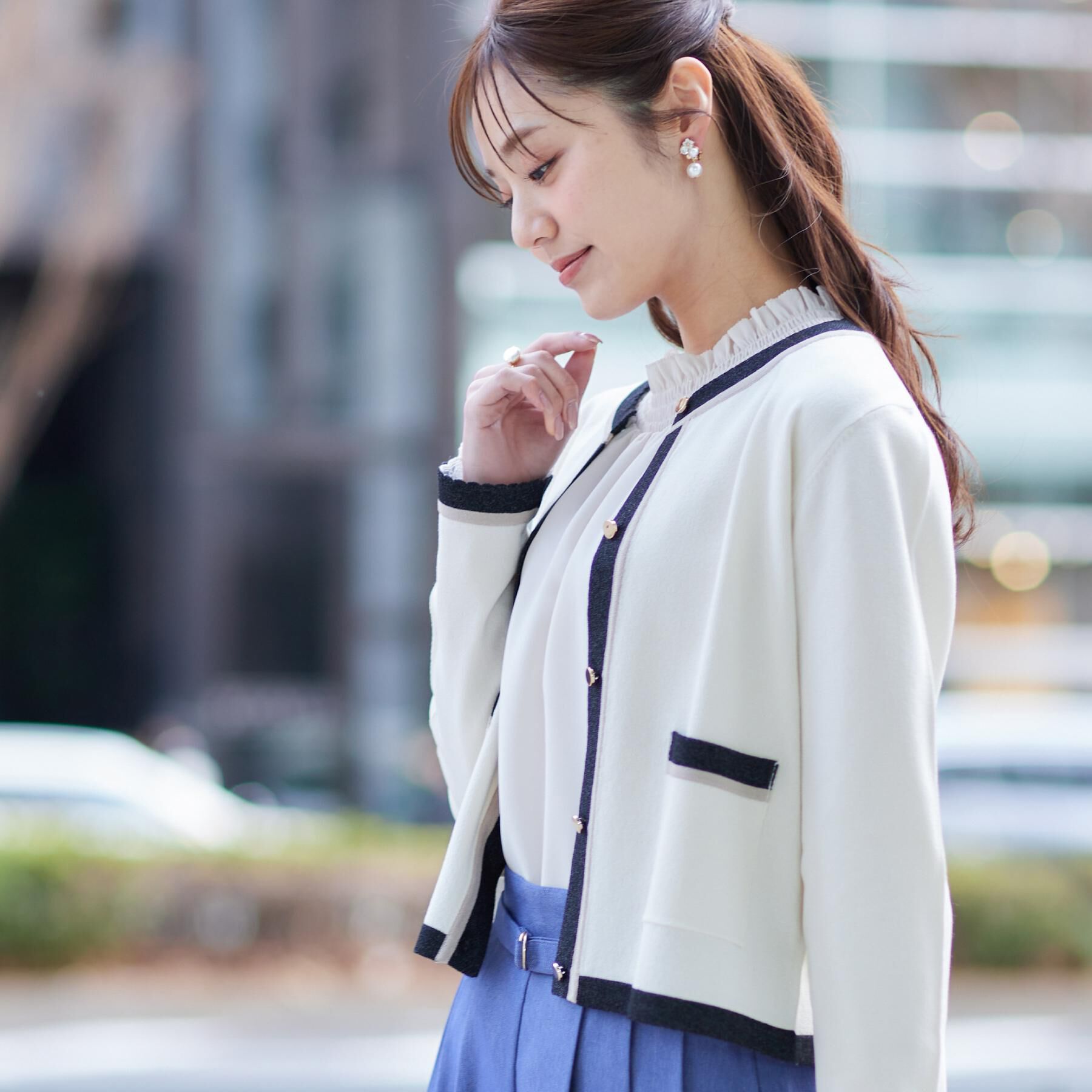 Couture broach「【きれいめ・通勤・初夏まで着られる】配色ラメカーディガン」|カーディガン|