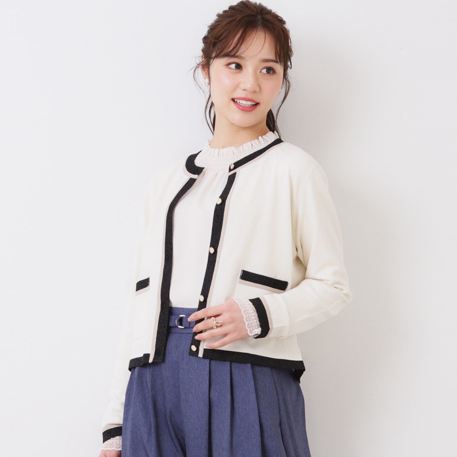 Couture broach「【きれいめ・通勤・初夏まで着られる】配色ラメカーディガン」|カーディガン|